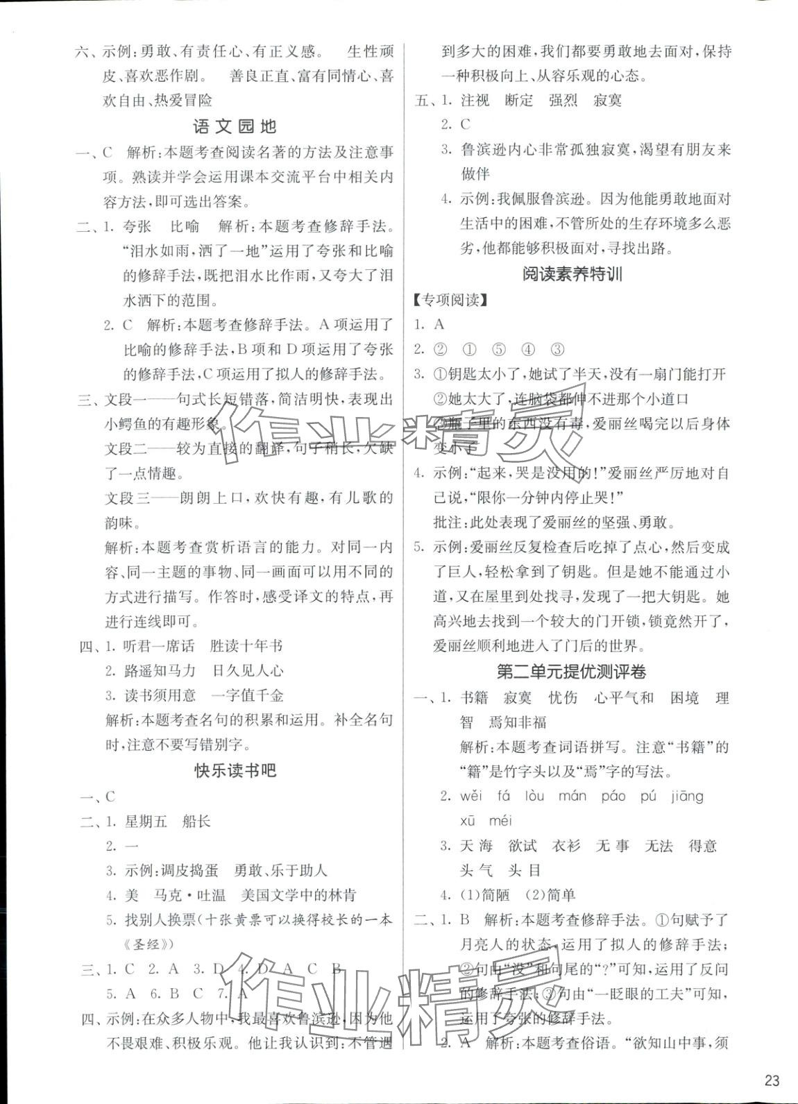 2025年全優(yōu)少年課時訓練六年級語文下冊人教版 參考答案第5頁
