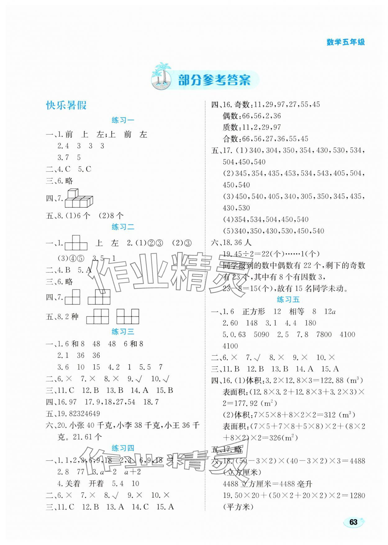 2025年乐享暑假生活五年级数学人教版 第1页