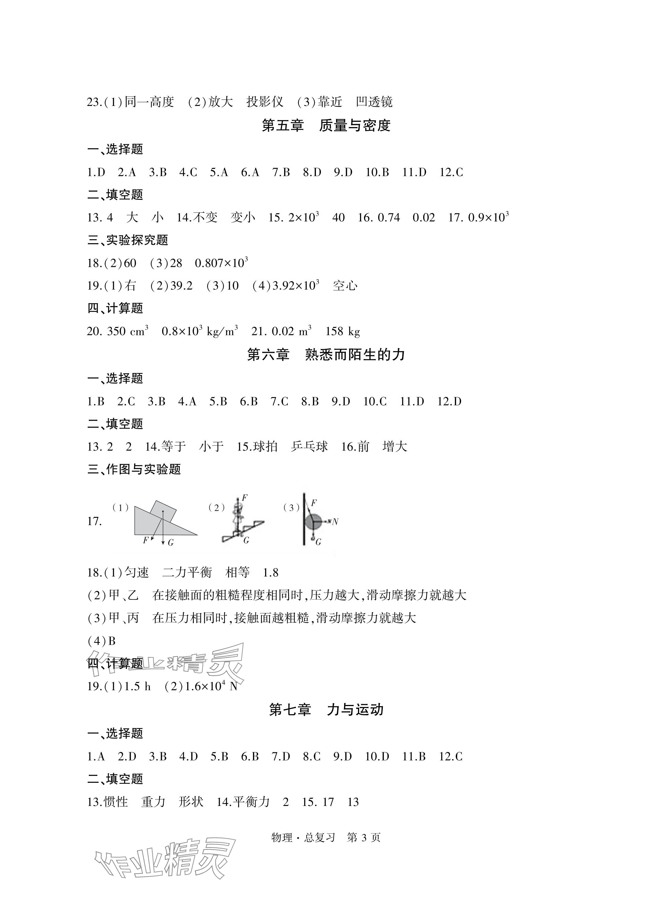 2024年初中同步練習(xí)冊(cè)自主測(cè)試卷物理總復(fù)習(xí) 參考答案第3頁(yè)