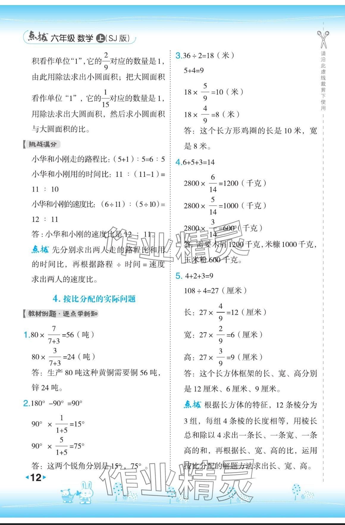 2024年特高級教師點(diǎn)撥六年級數(shù)學(xué)上冊蘇教版 參考答案第12頁