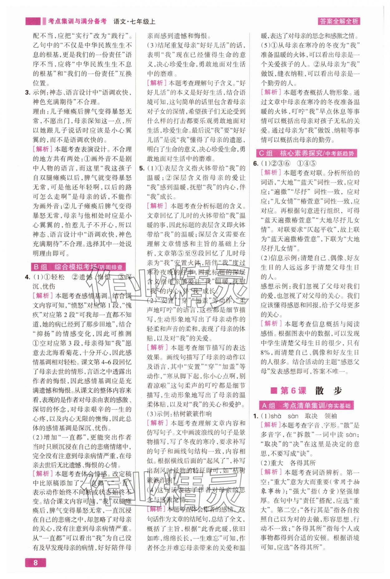 2025年考點集訓與滿分備考七年級語文上冊人教版 第8頁