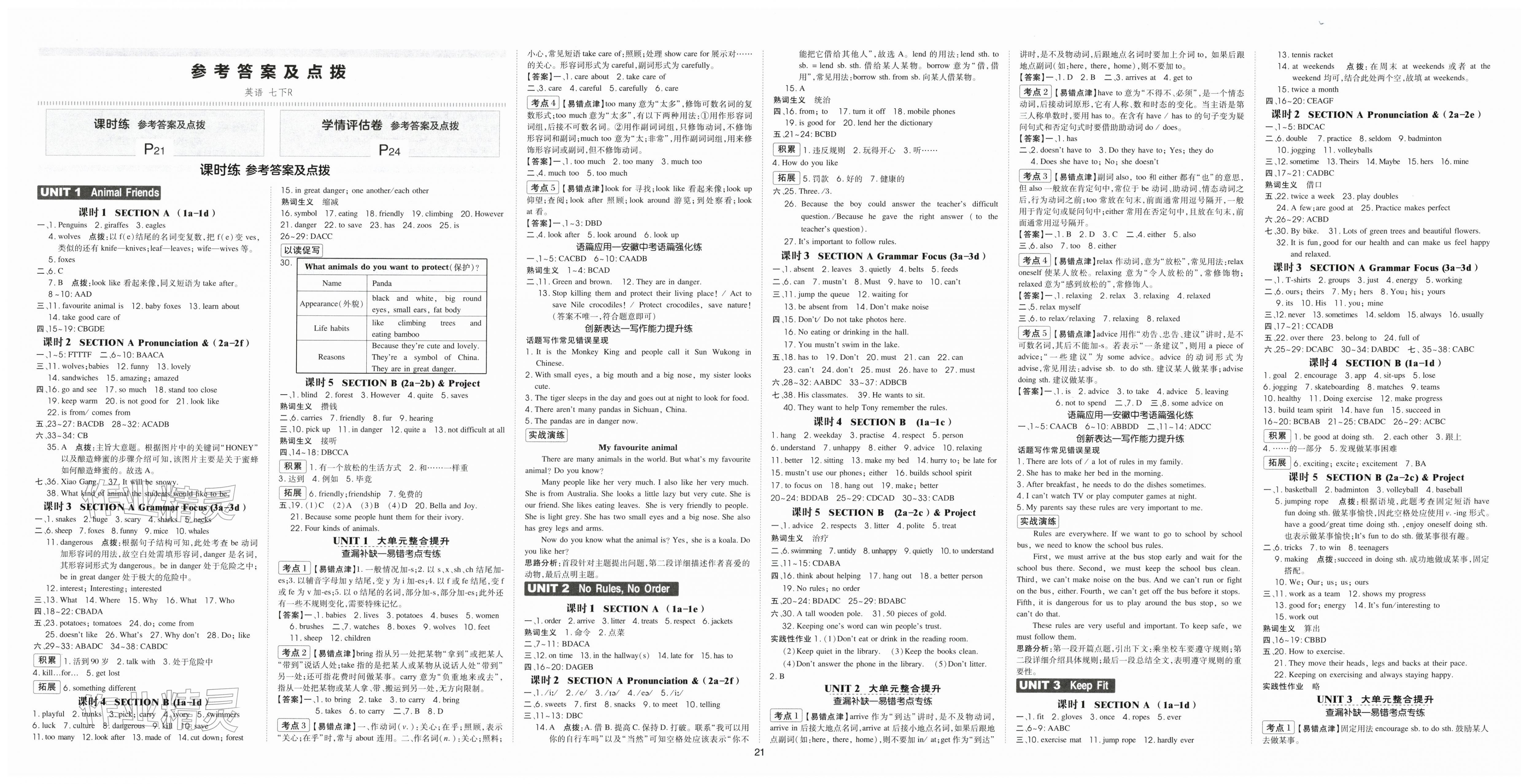 2026年点拨训练七年级英语下册人教版安徽专版&nbsp;第1页