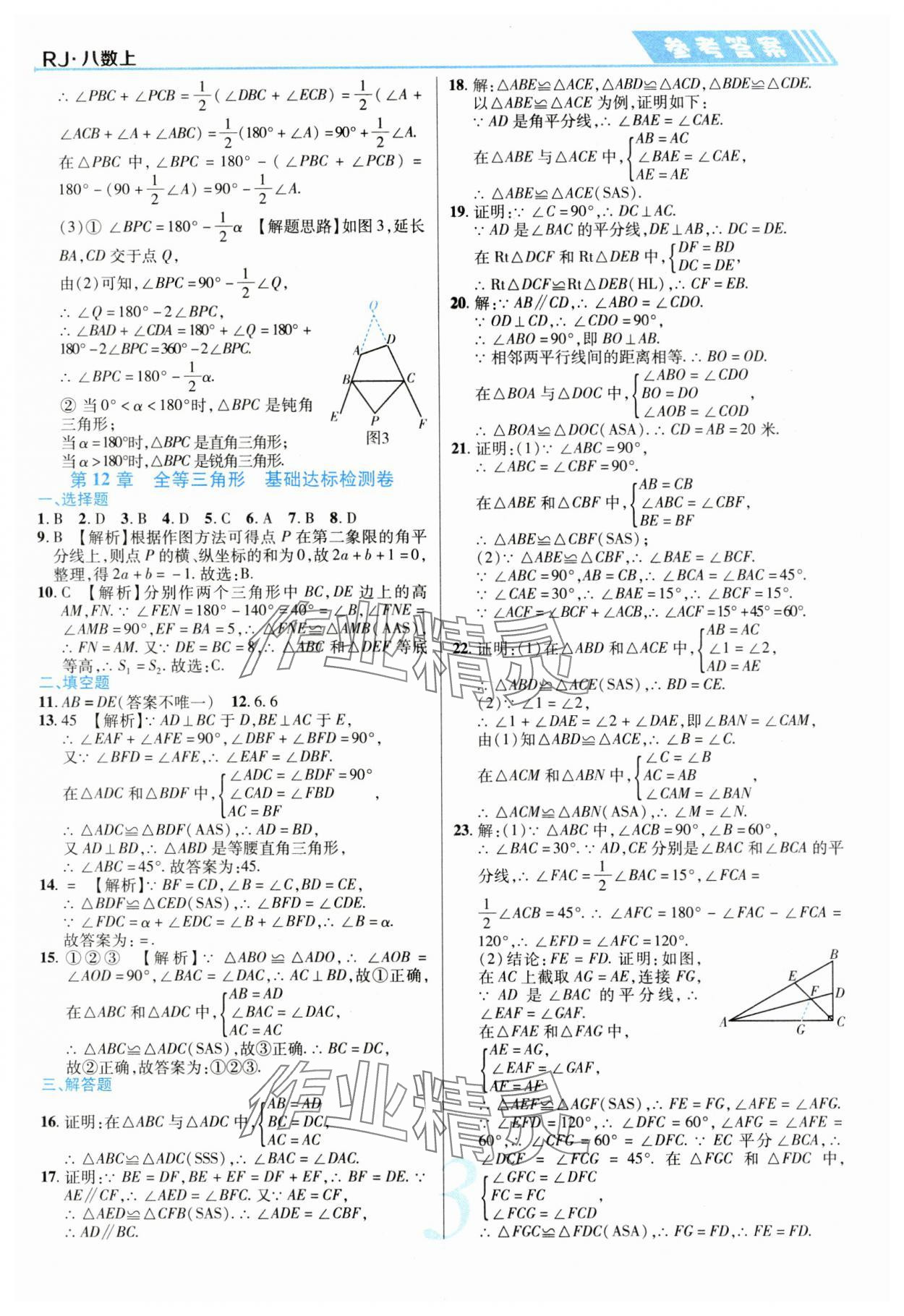 2023年錦上添花直擊考點(diǎn)與單元雙測八年級數(shù)學(xué)上冊人教版 參考答案第3頁