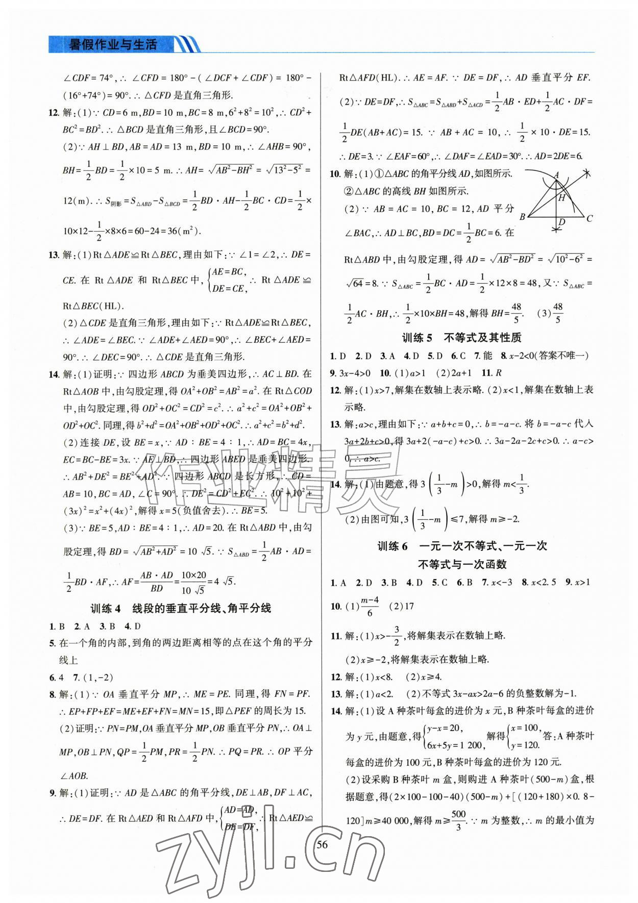 2026年暑假作业与生活陕西人民教育出版社八年级数学北师大版&nbsp;参考答案第2页