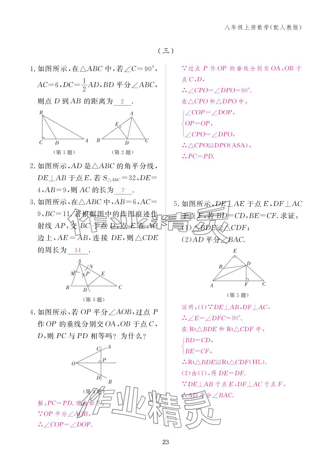 2025年作業(yè)本江西教育出版社八年級數(shù)學上冊人教版 參考答案第23頁