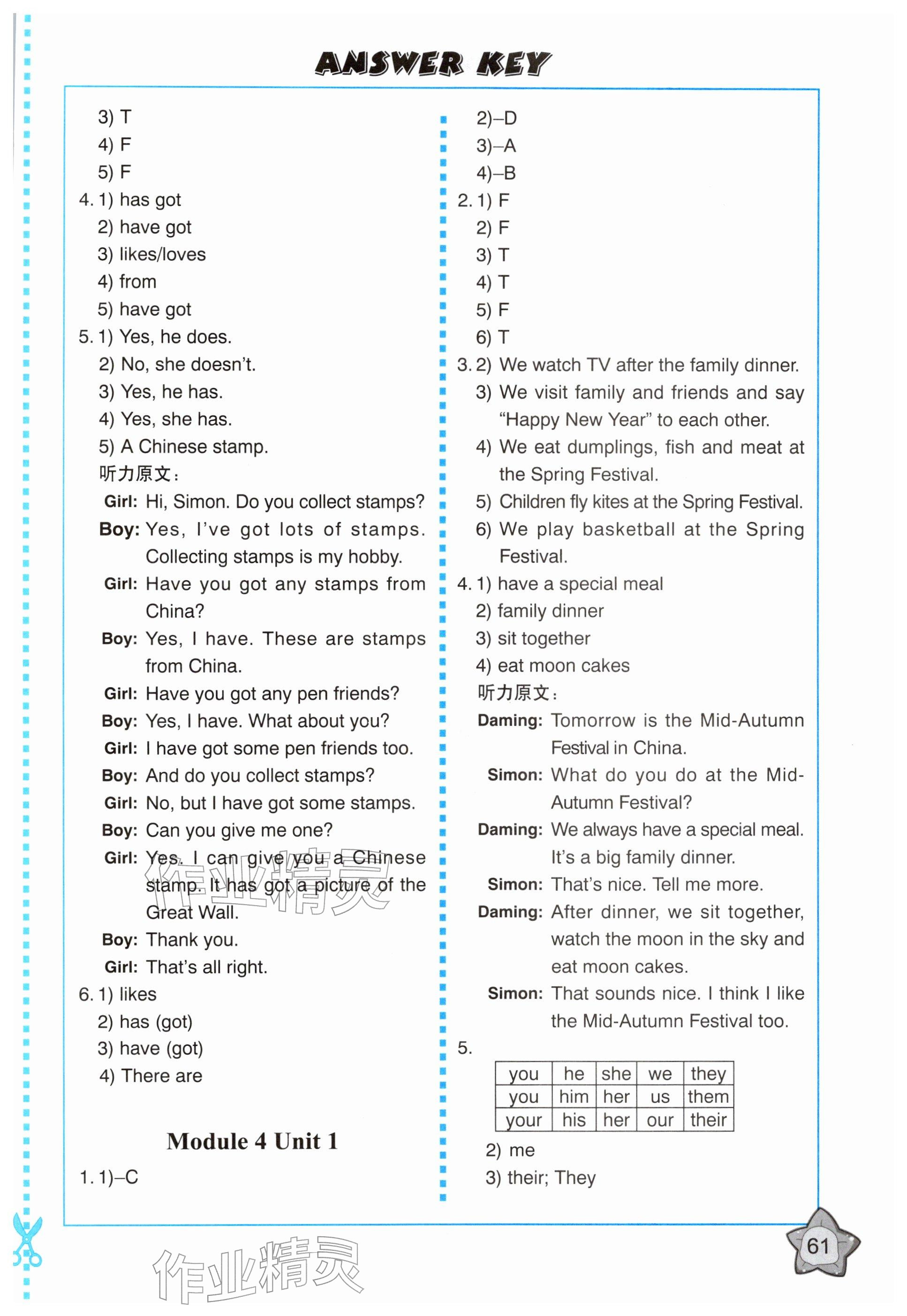 2025年同步練習(xí)冊(cè)外語教學(xué)與研究出版社六年級(jí)英語上冊(cè)外研版河南專版 參考答案第4頁