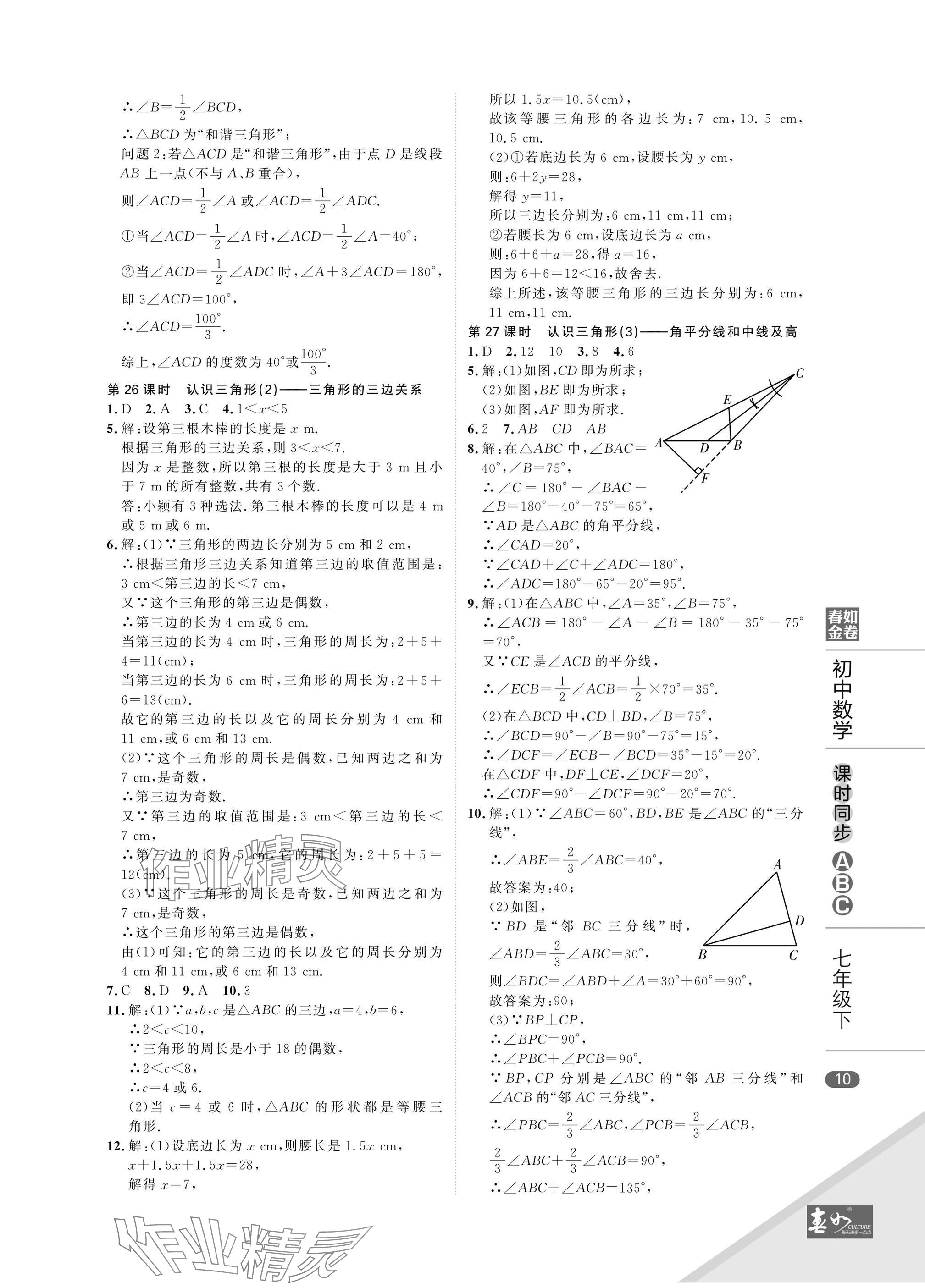 2025年春如金卷課時同步ABC七年級數學下冊北師大版 參考答案第10頁