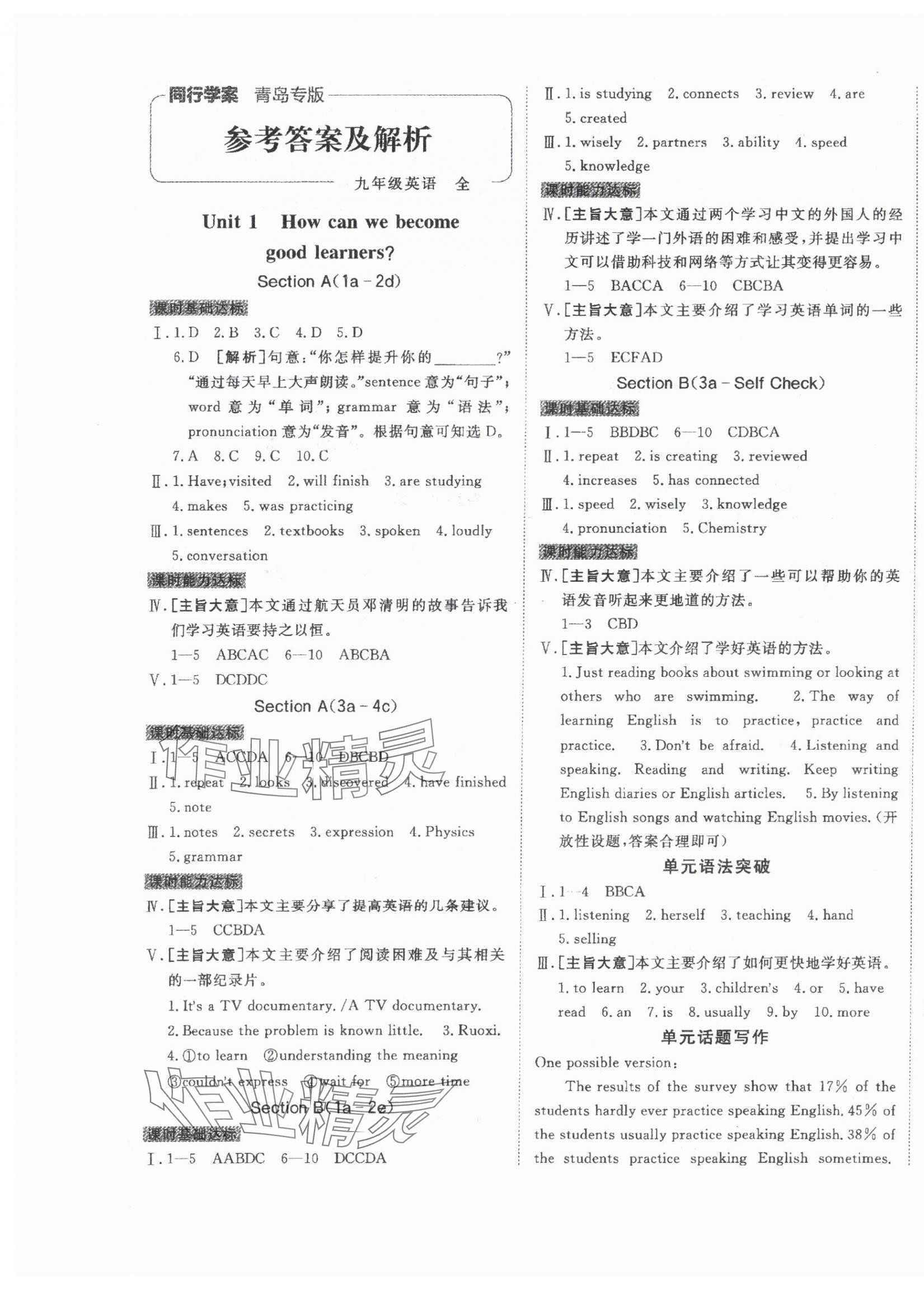 2024年同行學(xué)案學(xué)練測九年級英語全一冊人教版青島專版 第1頁