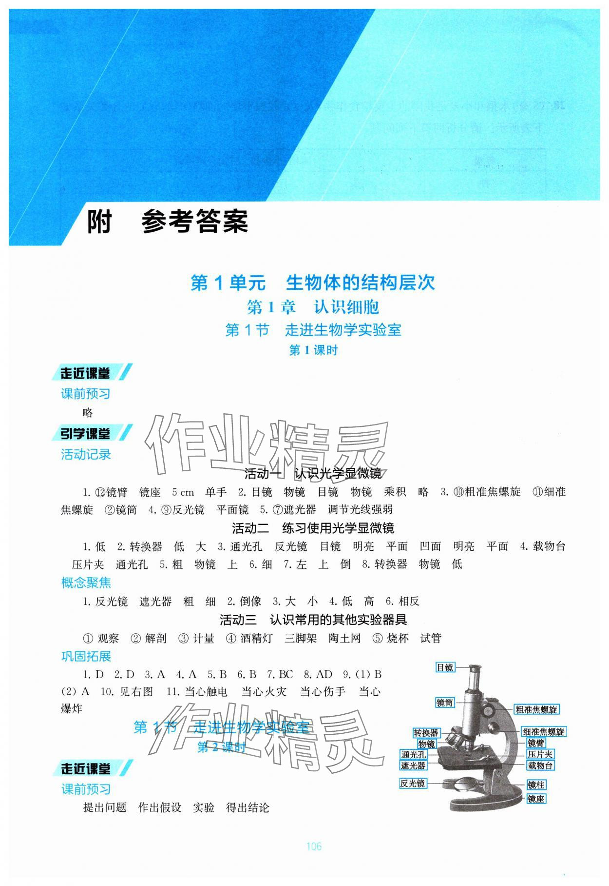 2025年伴你学七年级生物上册苏教版 参考答案第1页
