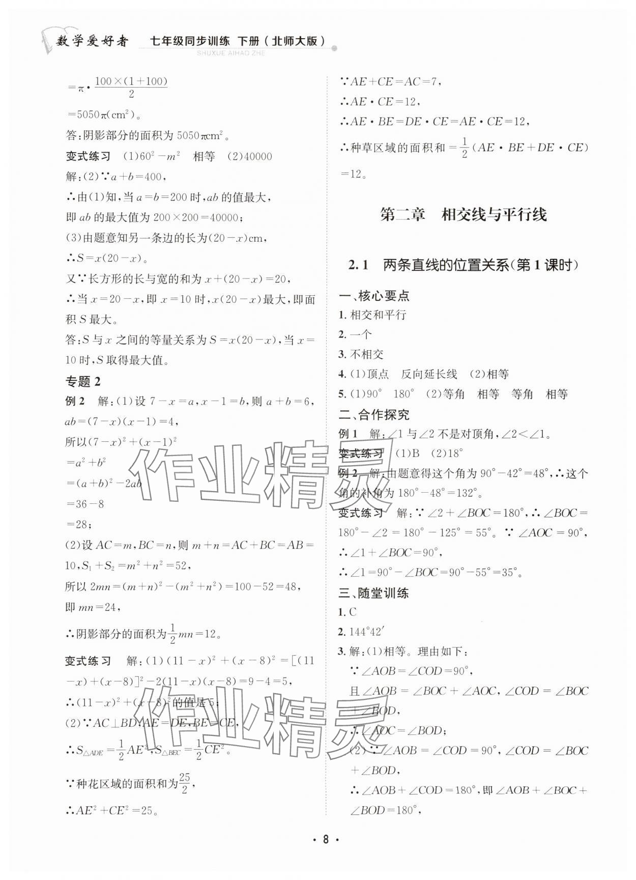 2025年数学爱好者同步训练七年级数学下册北师大版 第8页
