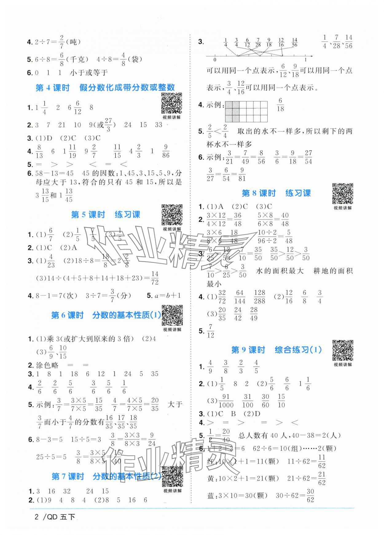 2024年阳光同学课时优化作业五年级数学下册青岛版 参考答案第2页