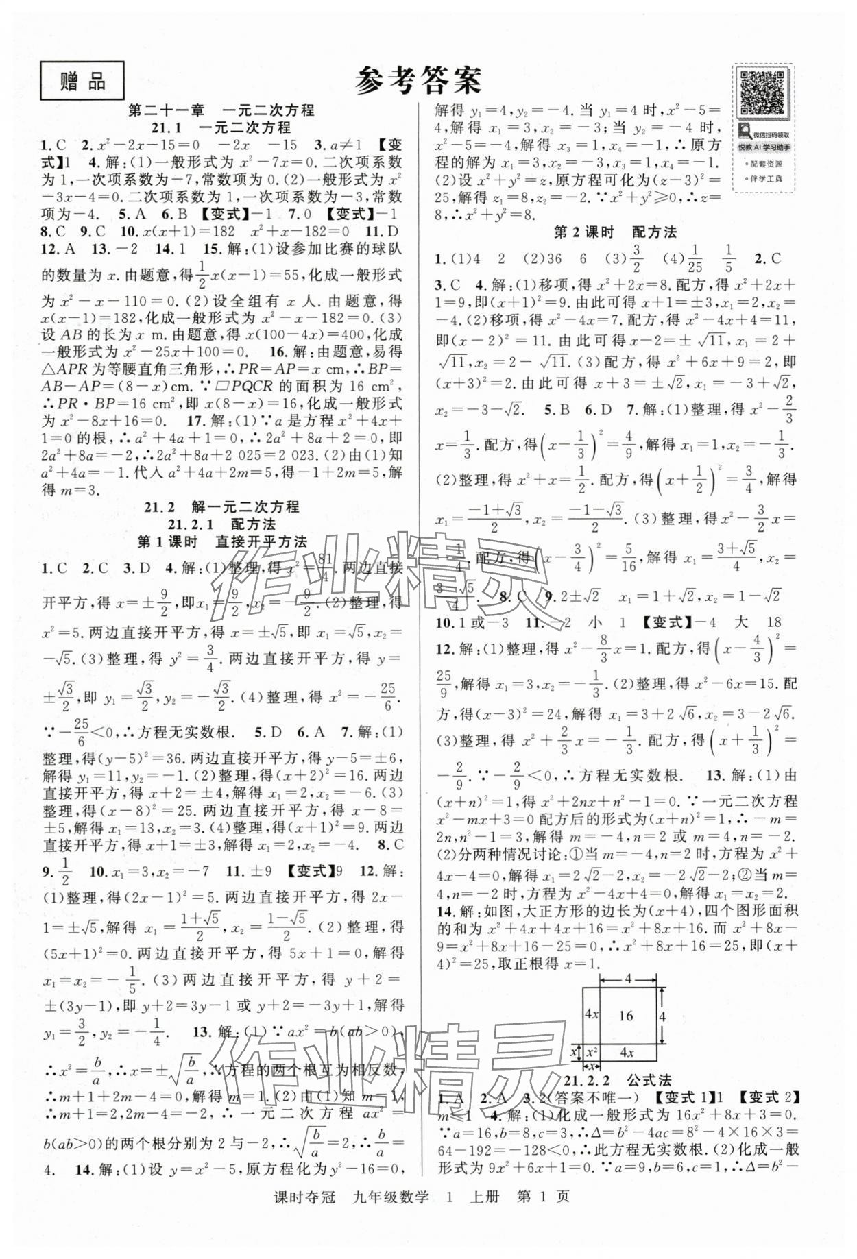 2025年课时夺冠九年级数学上册人教版湖北专版 第1页