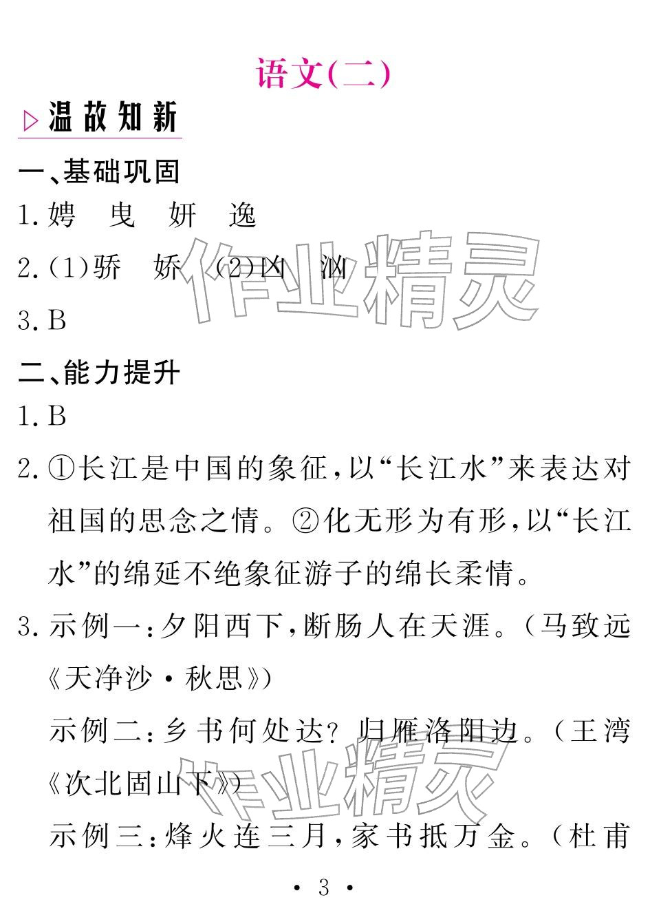 2026年天舟文化精彩寒假团结出版社九年级语文&nbsp;参考答案第3页