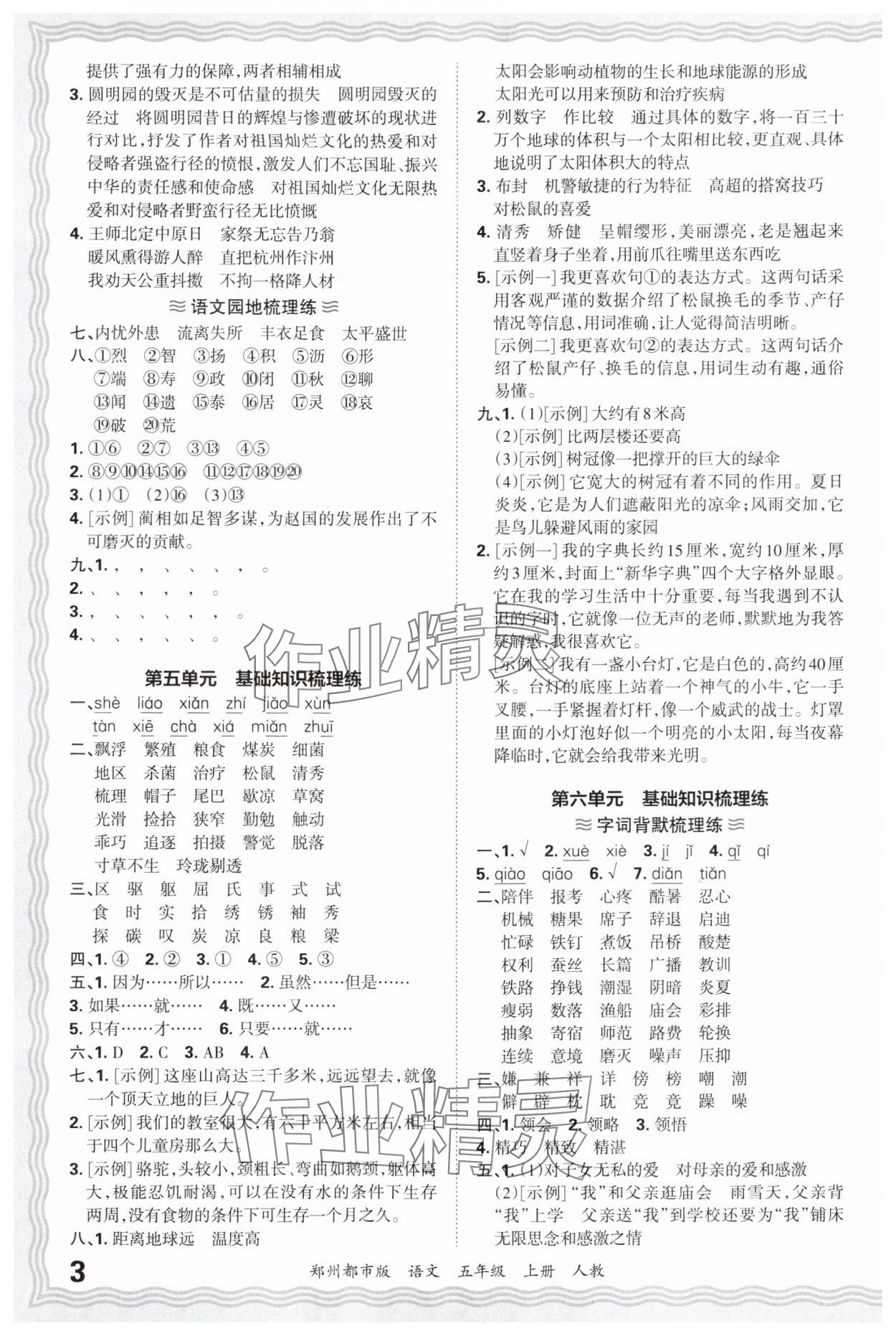 2024年王朝霞期末真題精編五年級(jí)語(yǔ)文上冊(cè)人教版鄭州專版 參考答案第3頁(yè)