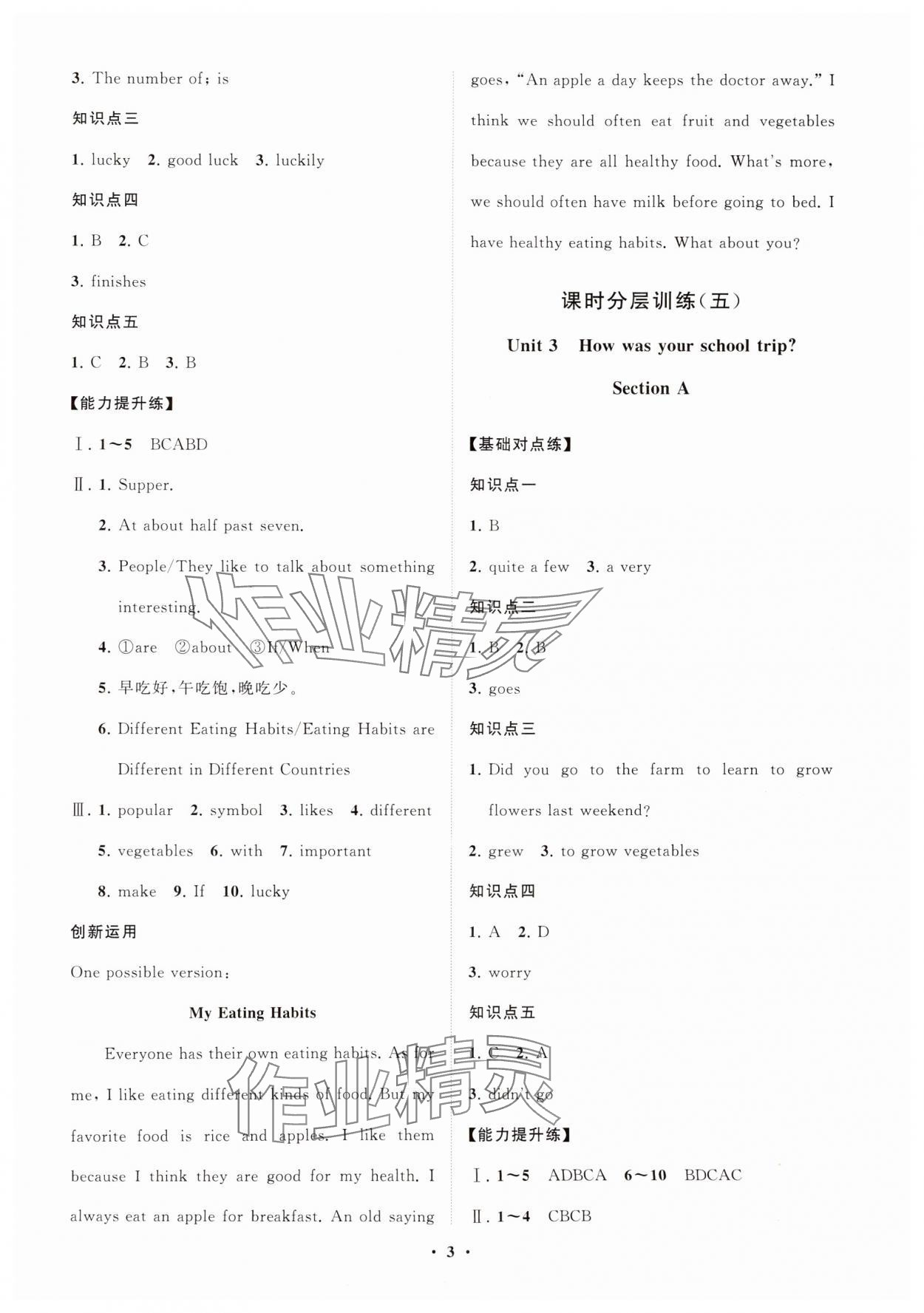 2024年同步練習(xí)冊(cè)分層卷七年級(jí)英語上冊(cè)魯教版54制 參考答案第3頁