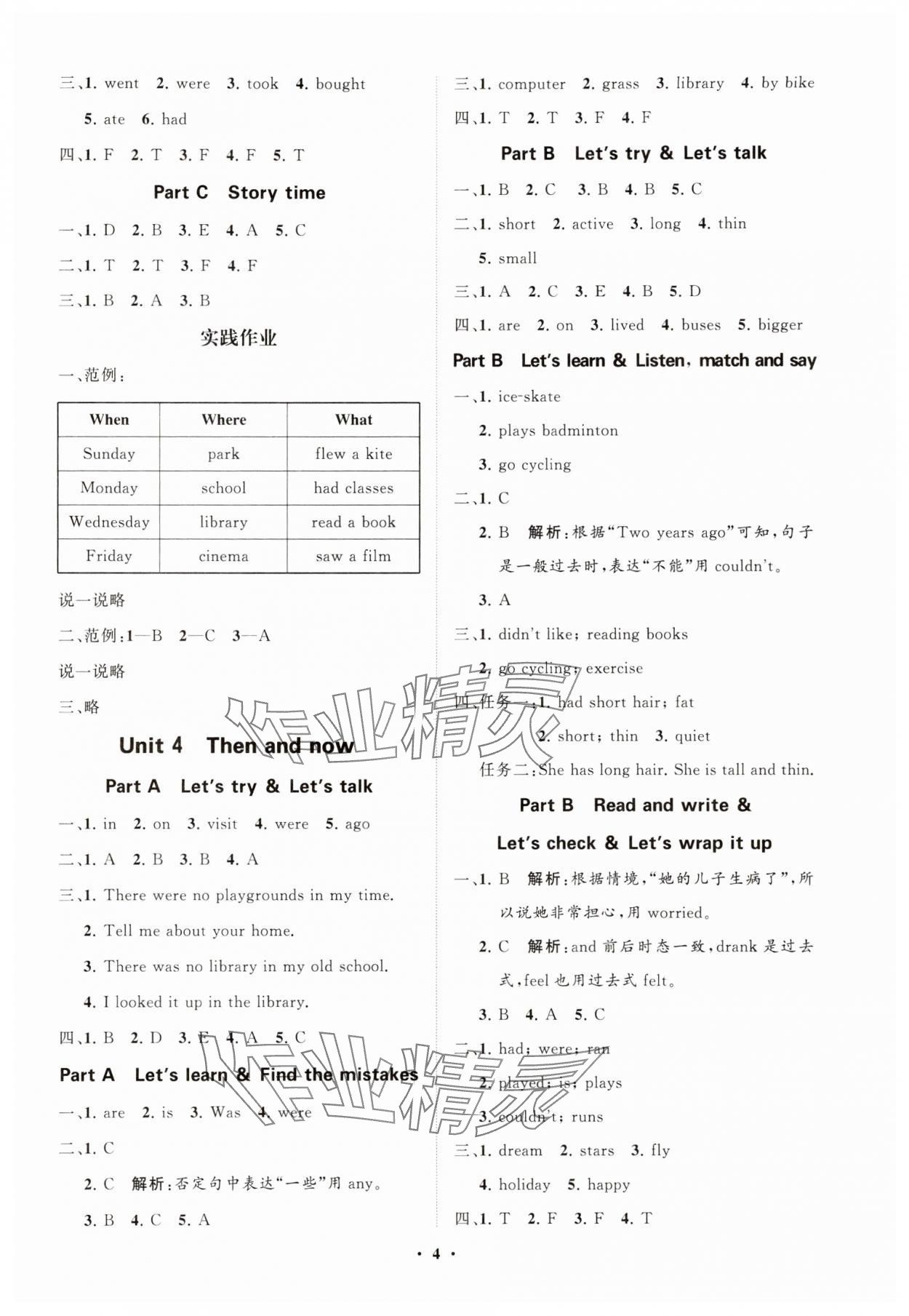 2025年同步練習(xí)冊分層指導(dǎo)六年級英語下冊人教版 參考答案第4頁