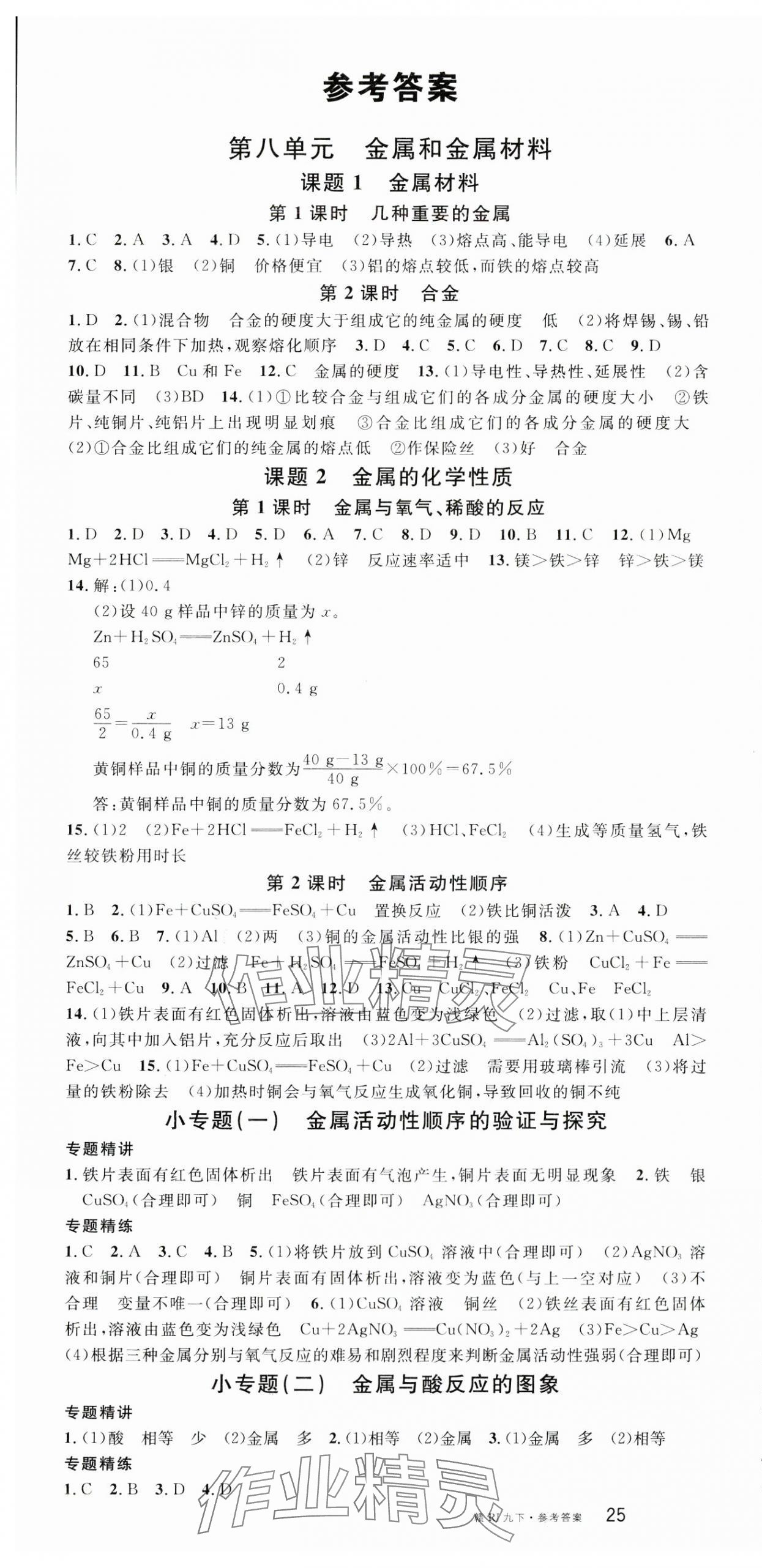 2024年名校課堂九年級(jí)化學(xué)下冊(cè)人教版江西專版 第1頁