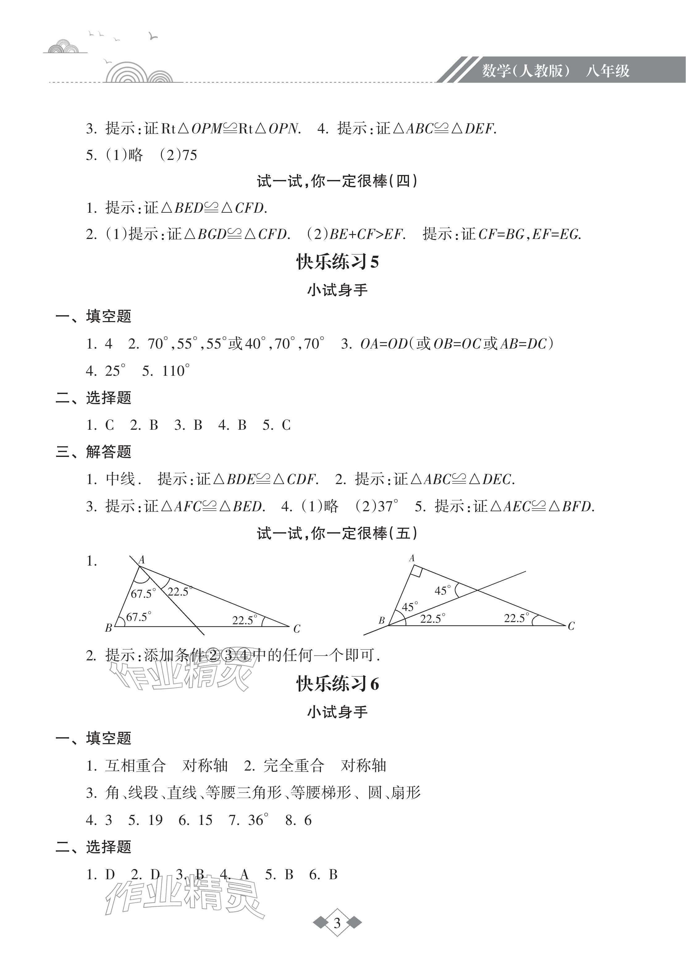 2026年寒假乐园海南出版社八年级数学人教版&nbsp;参考答案第3页