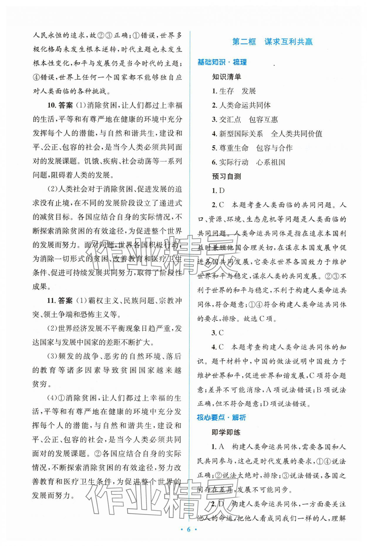 2025年同步解析與測評學考練九年級道德與法治下冊人教版精編版 參考答案第6頁