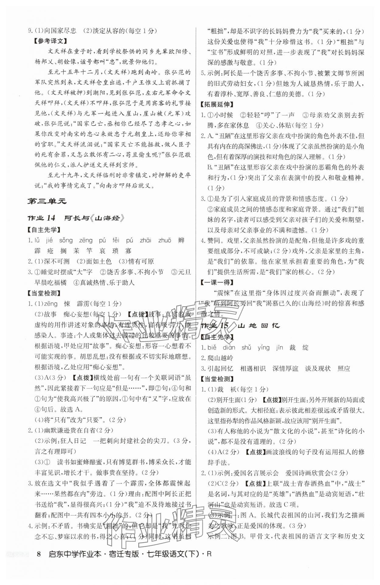 2025年啟東中學(xué)作業(yè)本七年級語文下冊人教版宿遷專版 第8頁