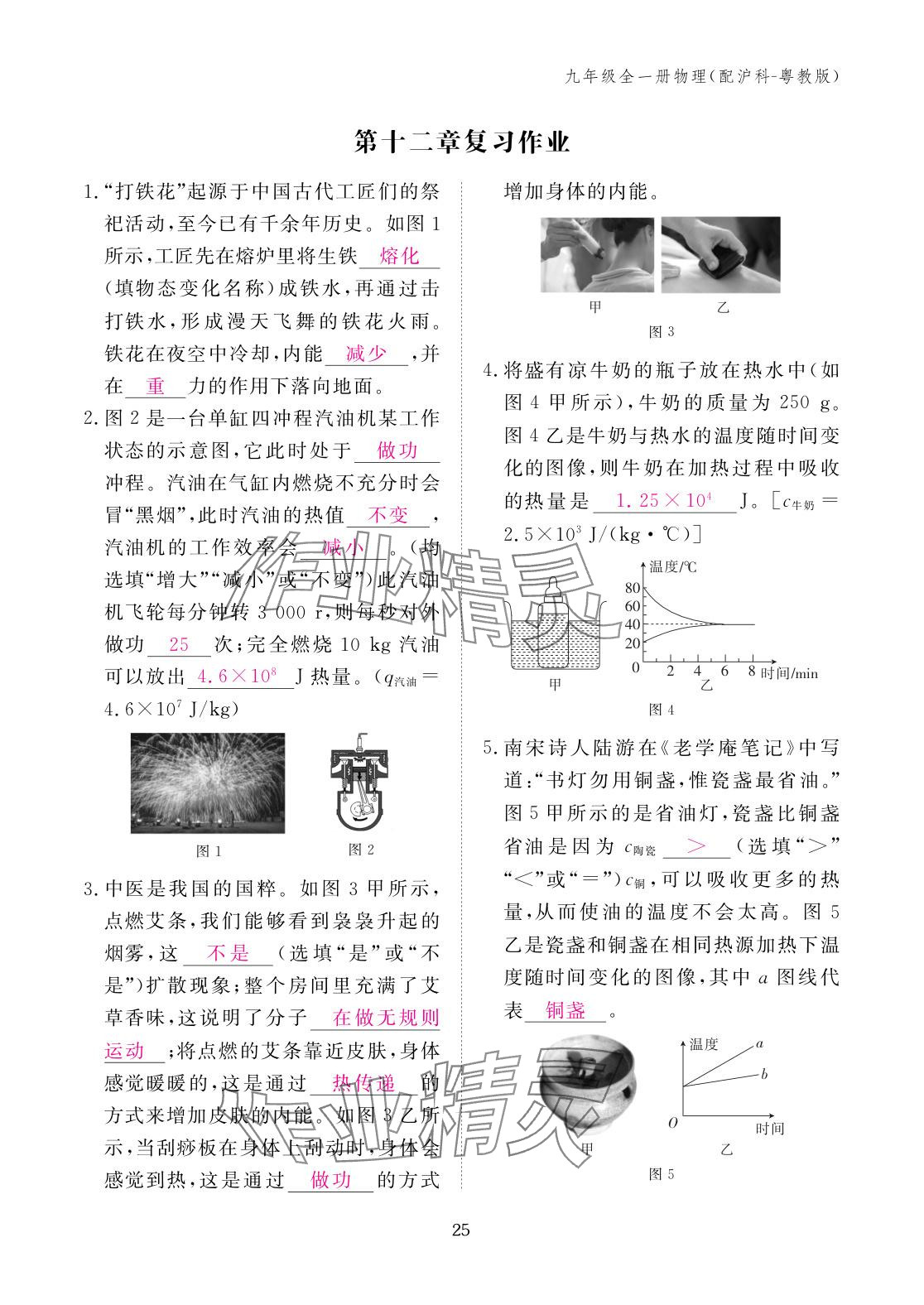 2025年作业本江西教育出版社九年级物理全一册沪粤版 参考答案第25页
