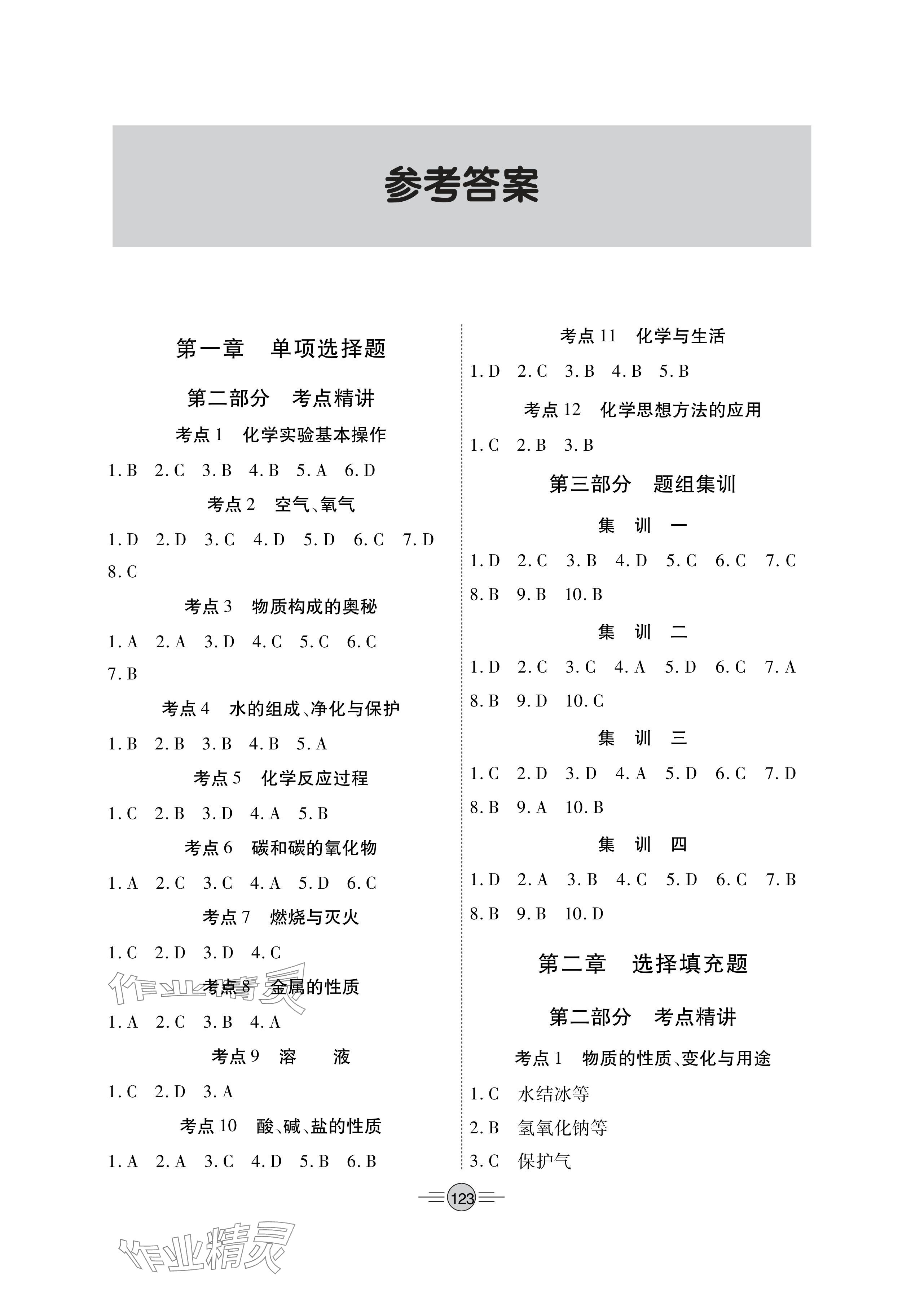 2024年專項(xiàng)新評(píng)價(jià)中考二輪化學(xué)江西專版 參考答案第1頁