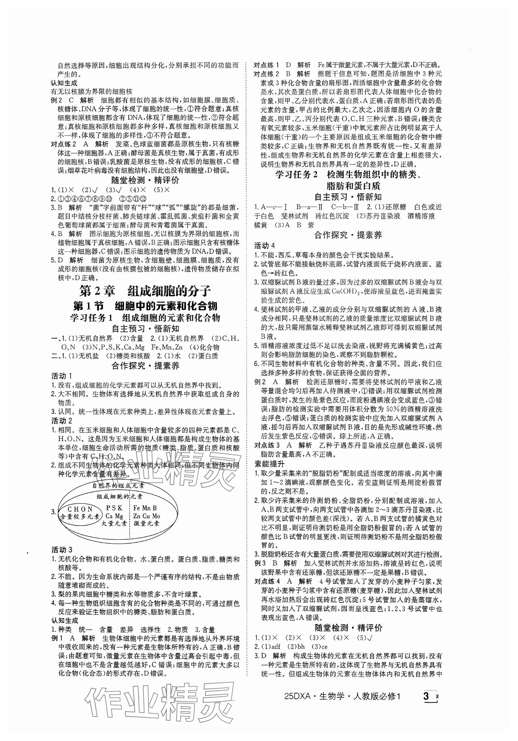 2024年金太阳导学案高中生物必修1人教版 参考答案第3页