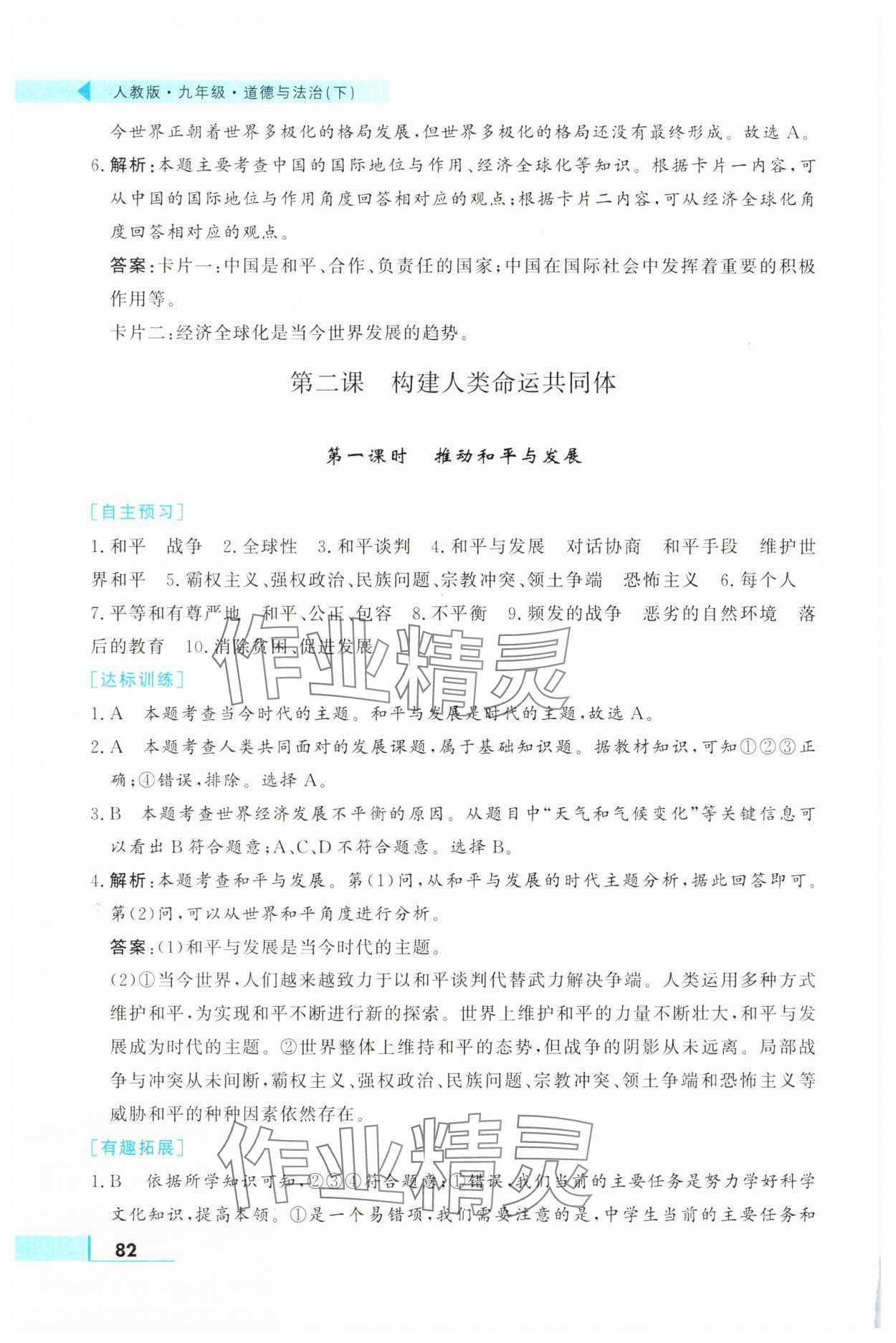 2025年名師點撥配套練習課時作業(yè)九年級道德與法治下冊人教版 第4頁