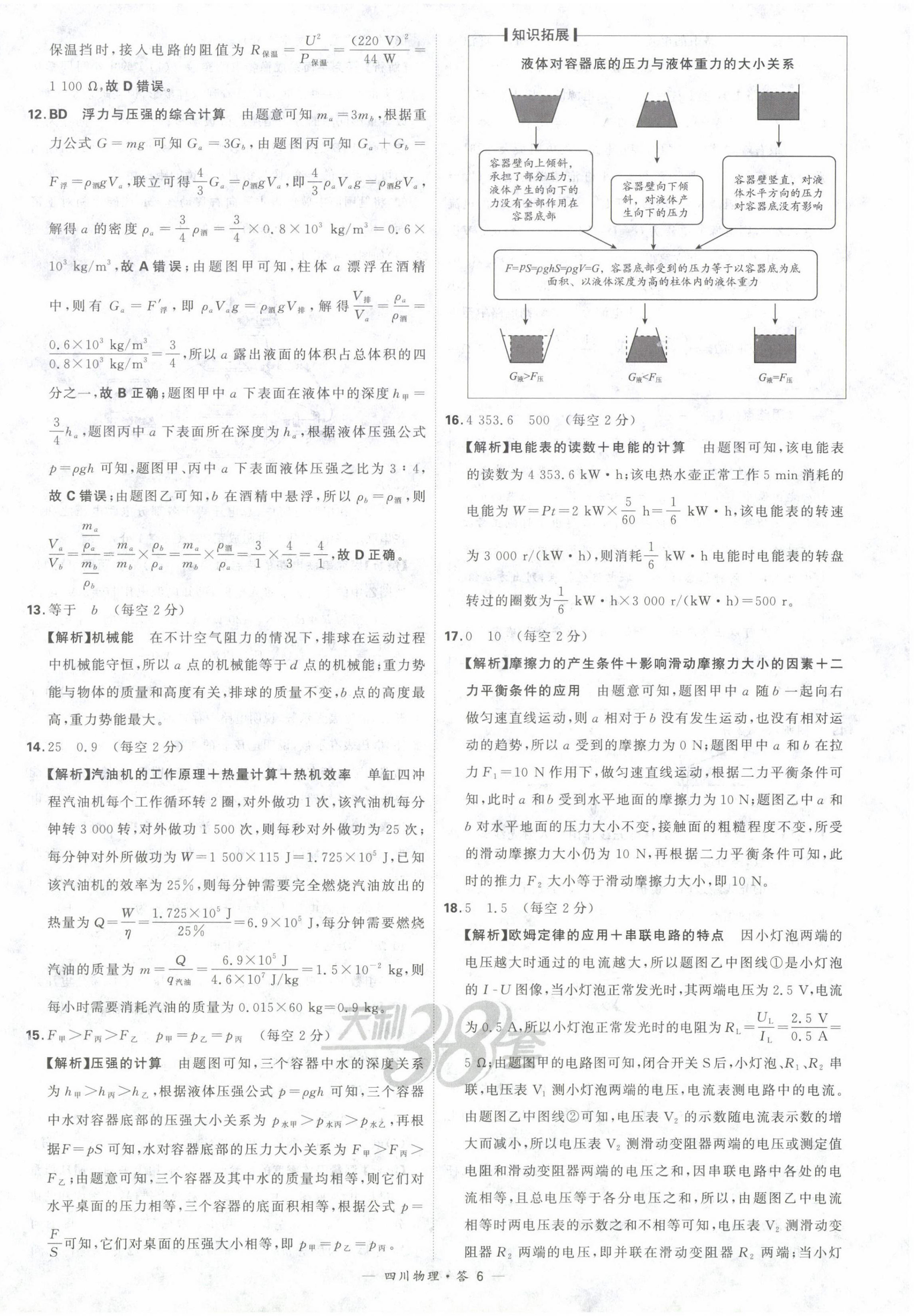 2024年天利38套中考试题精选物理四川专版 参考答案第6页