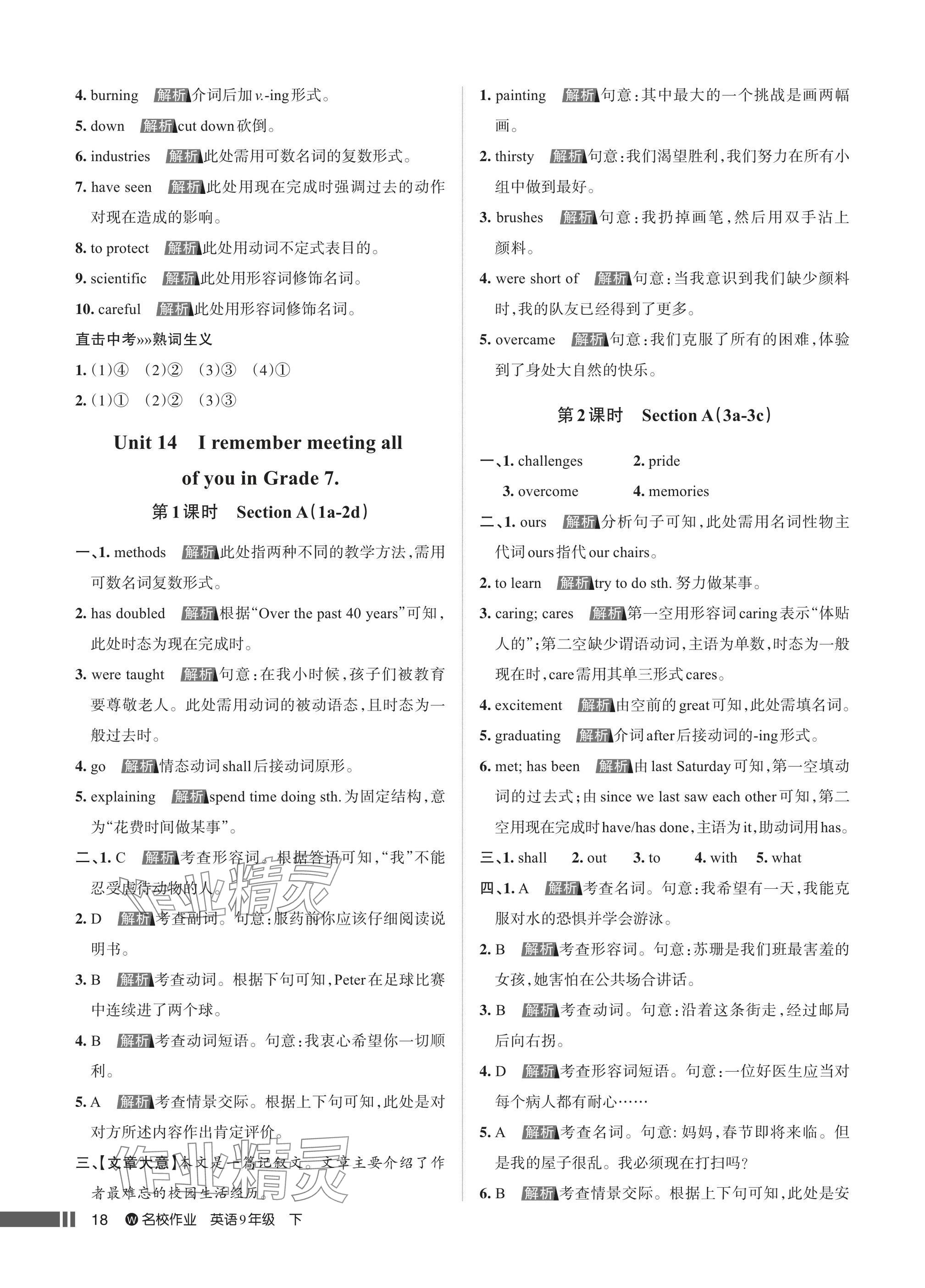 2025年名校作業九年級英語下冊人教版武漢專版 參考答案第18頁