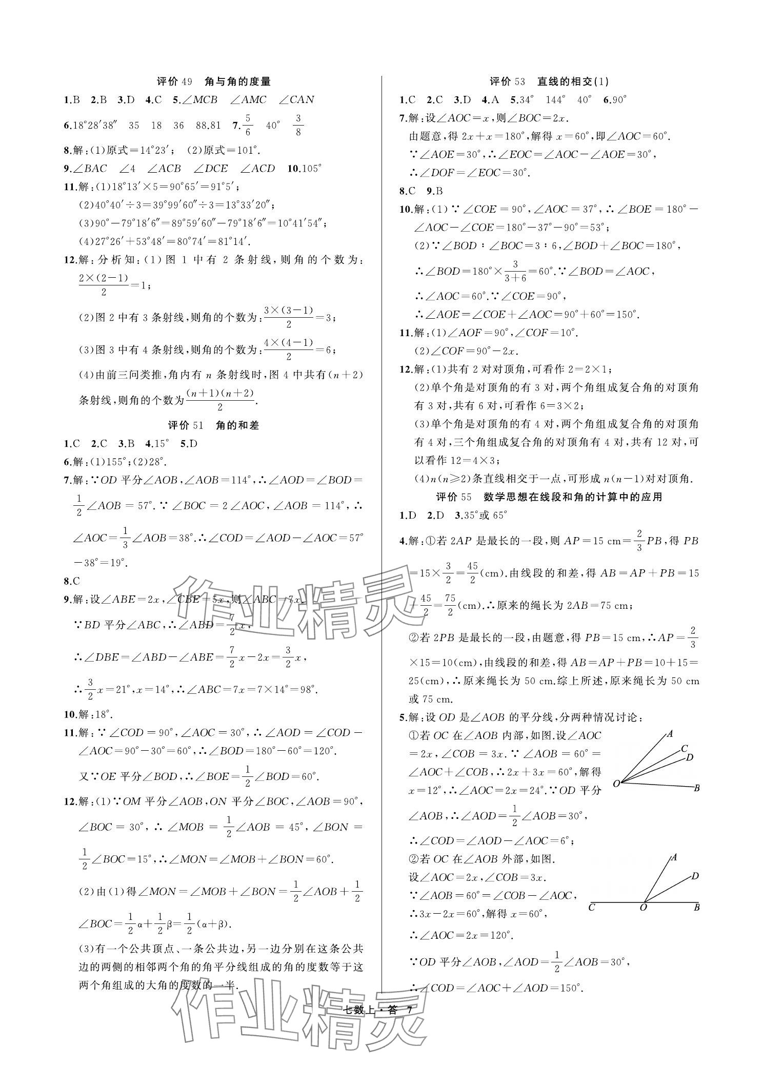 2023年名師面對面學科素養評價七年級數學上冊浙教版 參考答案第7頁