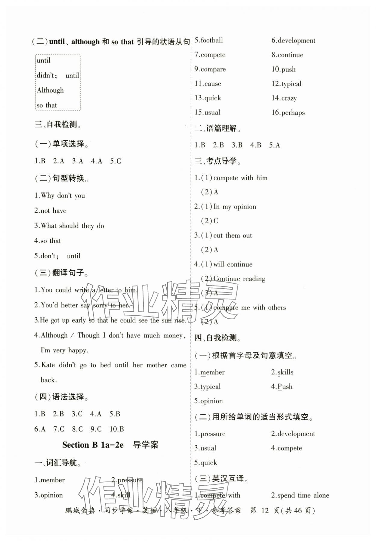2025年名師幫同步學(xué)案八年級(jí)英語下冊(cè)人教版 參考答案第12頁