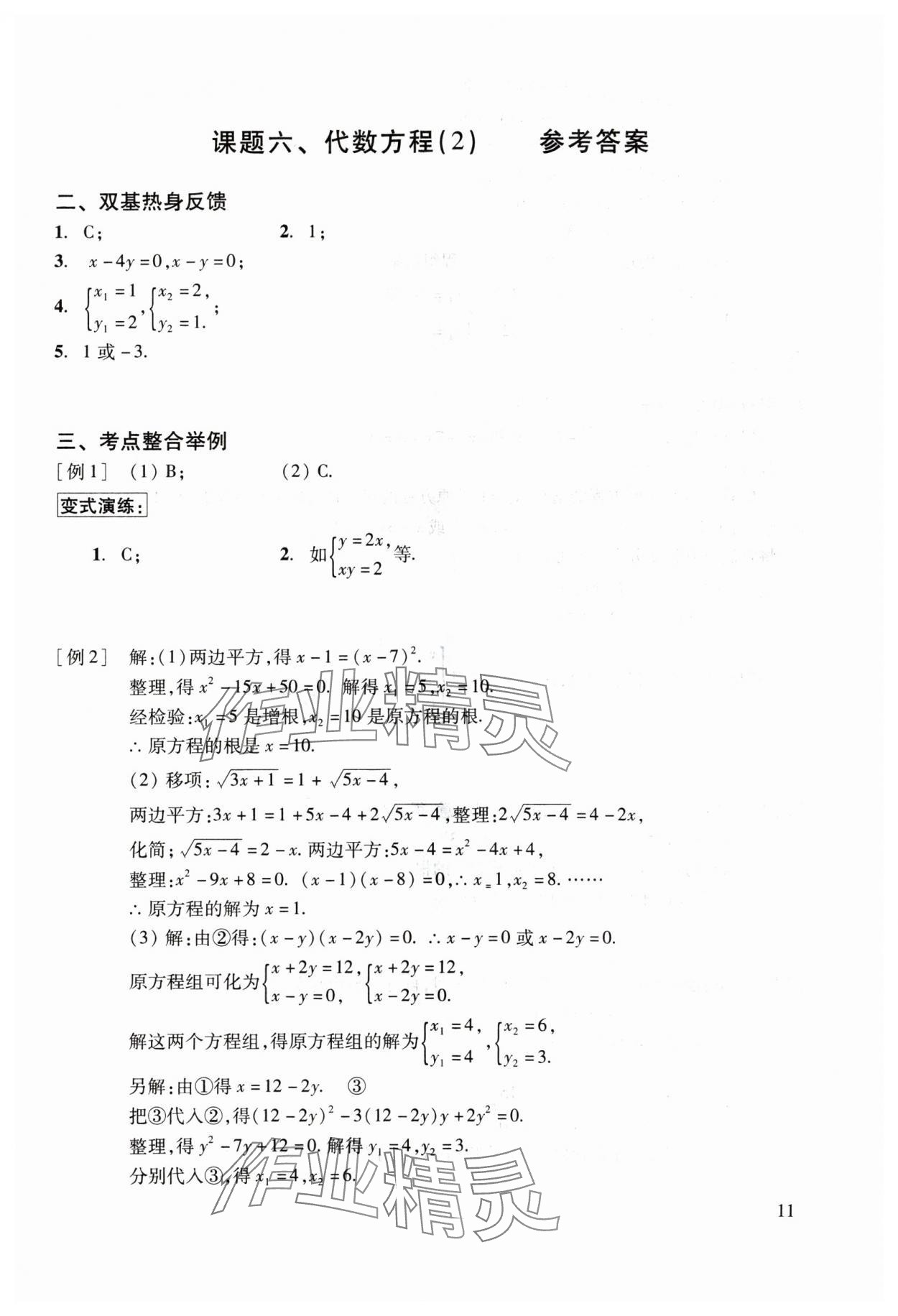 2024年初中数学复习点要&nbsp;参考答案第11页