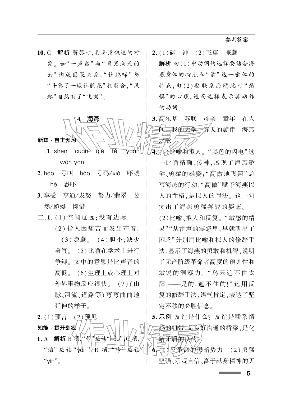 2026年配套综合练习甘肃九年级语文下册人教版&nbsp;参考答案第5页