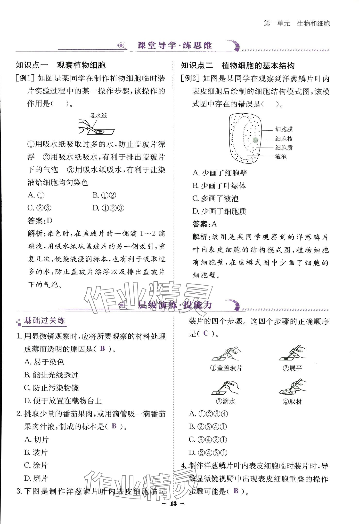 2024云南省標(biāo)準(zhǔn)教輔優(yōu)佳學(xué)案七年級(jí)生物上冊(cè) 參考答案第13頁(yè)