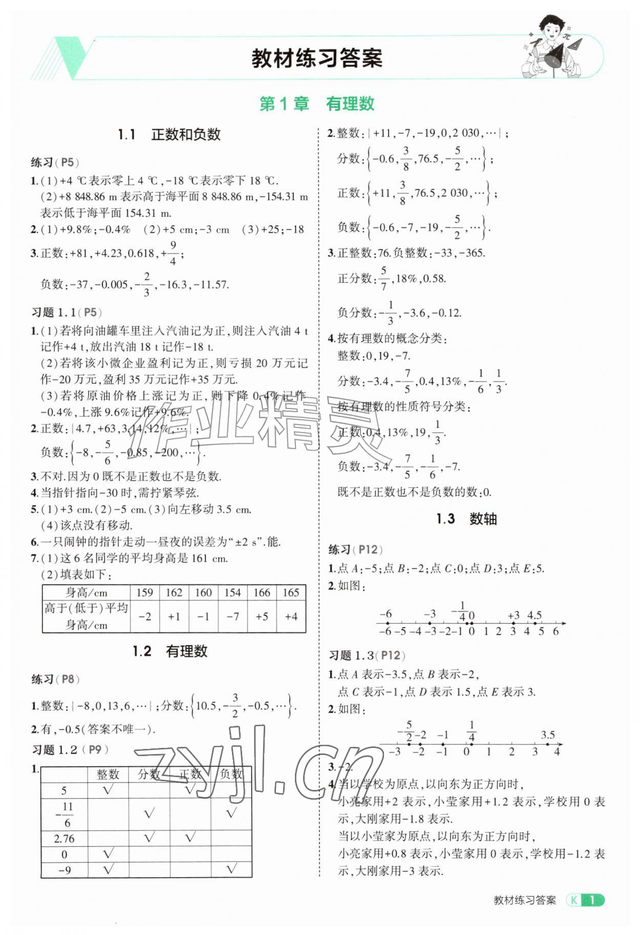 2026年教材课本七年级数学上册青岛版&nbsp;参考答案第1页