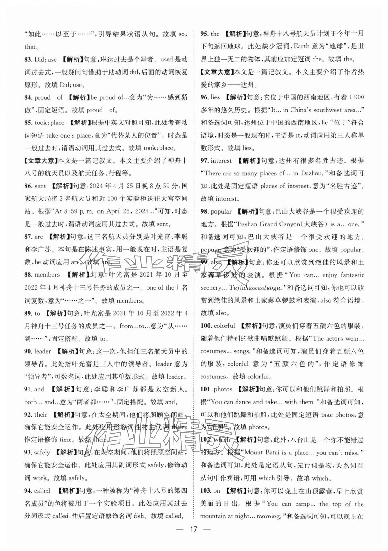 2025年中考必備四川民族出版社英語 參考答案第17頁