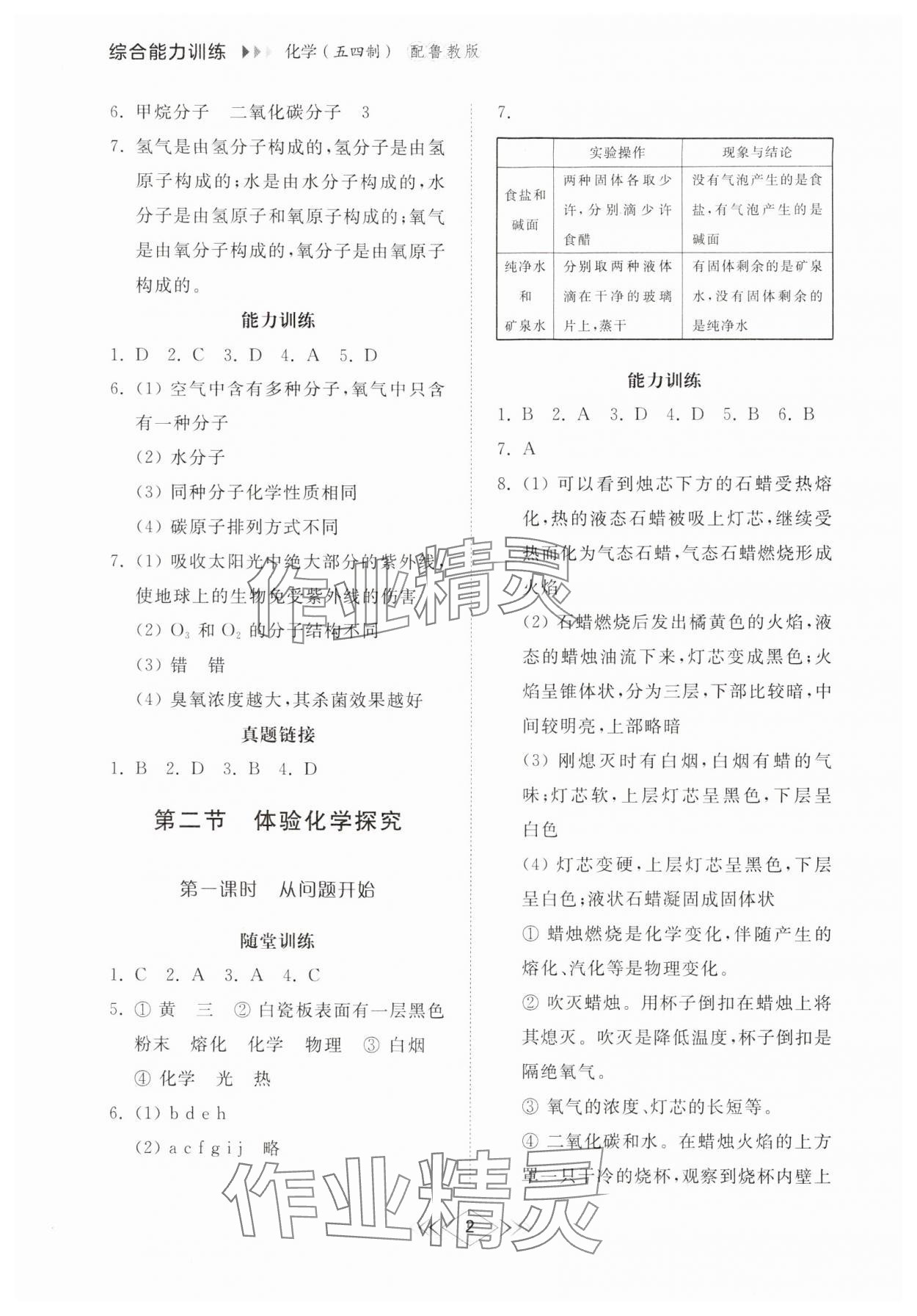 2024年綜合能力訓(xùn)練八年級(jí)化學(xué)上冊(cè)魯教版54制 第2頁(yè)