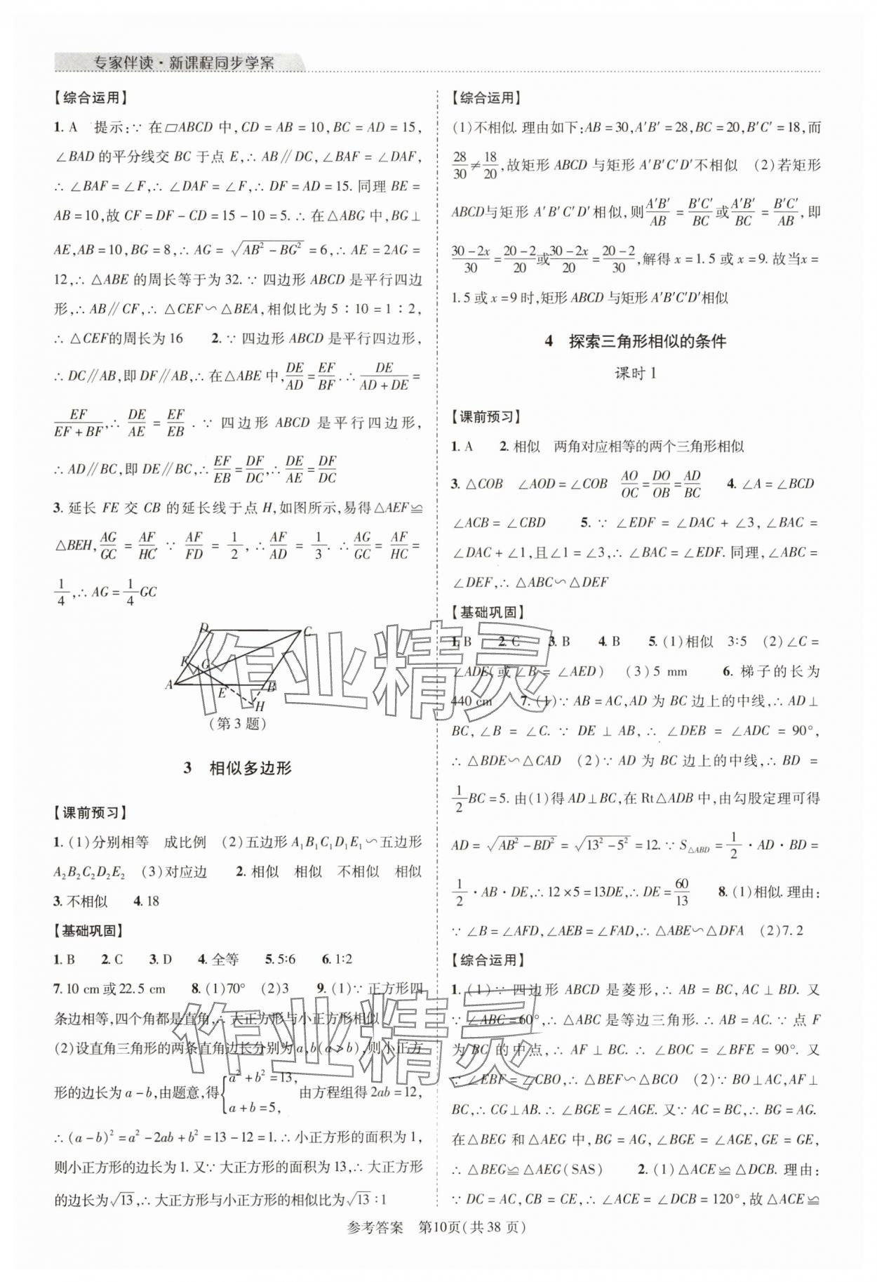 2025年新課程同步學案九年級數學全一冊北師大版&nbsp;參考答案第10頁