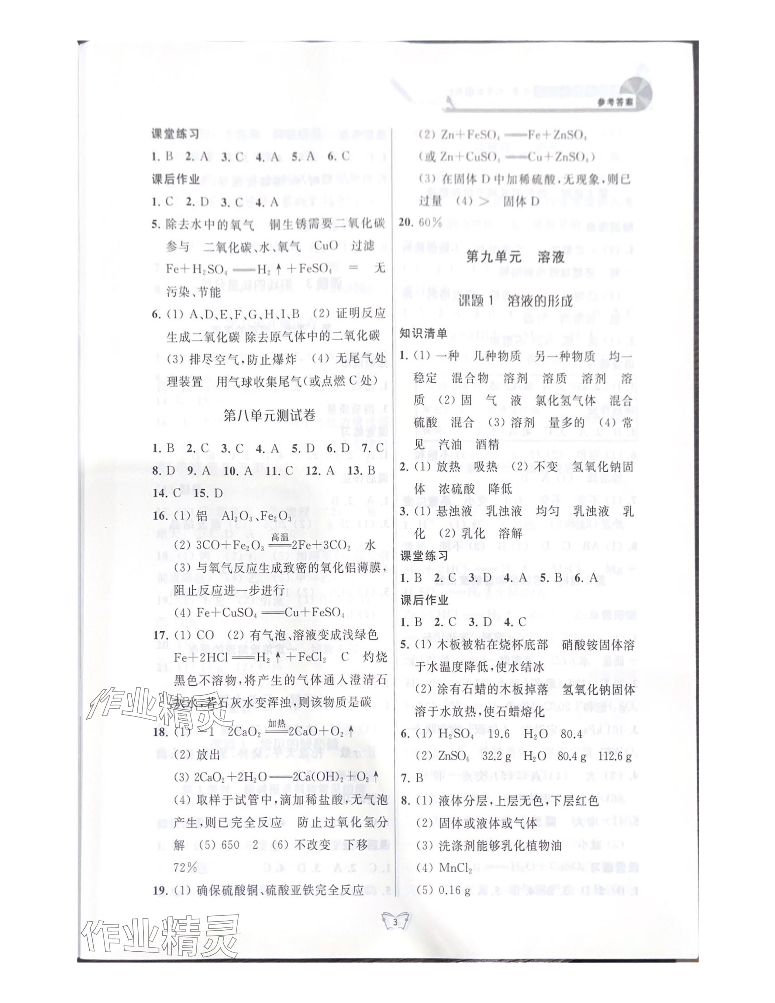 2024年創(chuàng)新課時作業(yè)本江蘇人民出版社九年級化學下冊人教版 參考答案第3頁