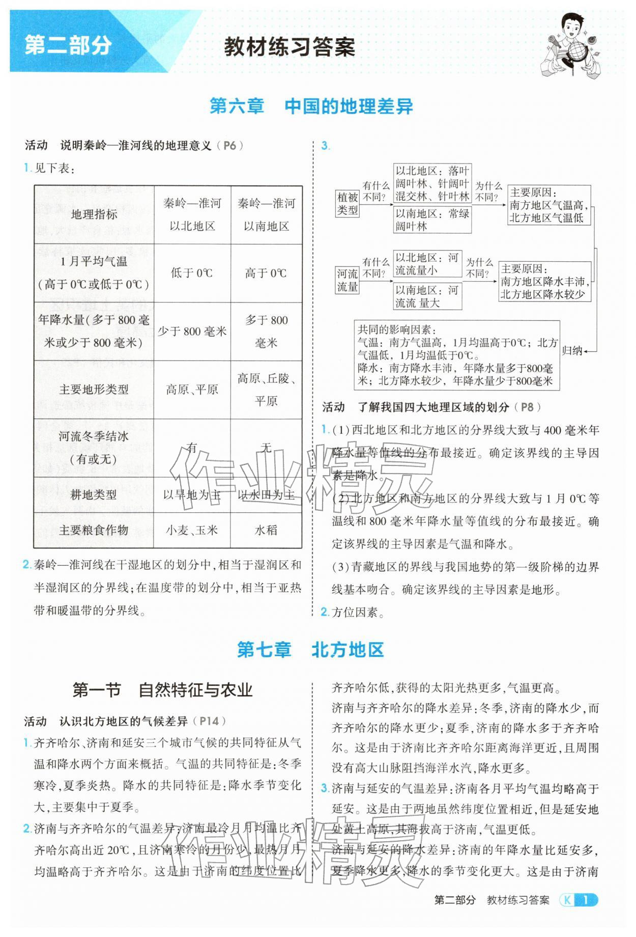 2026年教材课本八年级地理下册人教版&nbsp;参考答案第1页