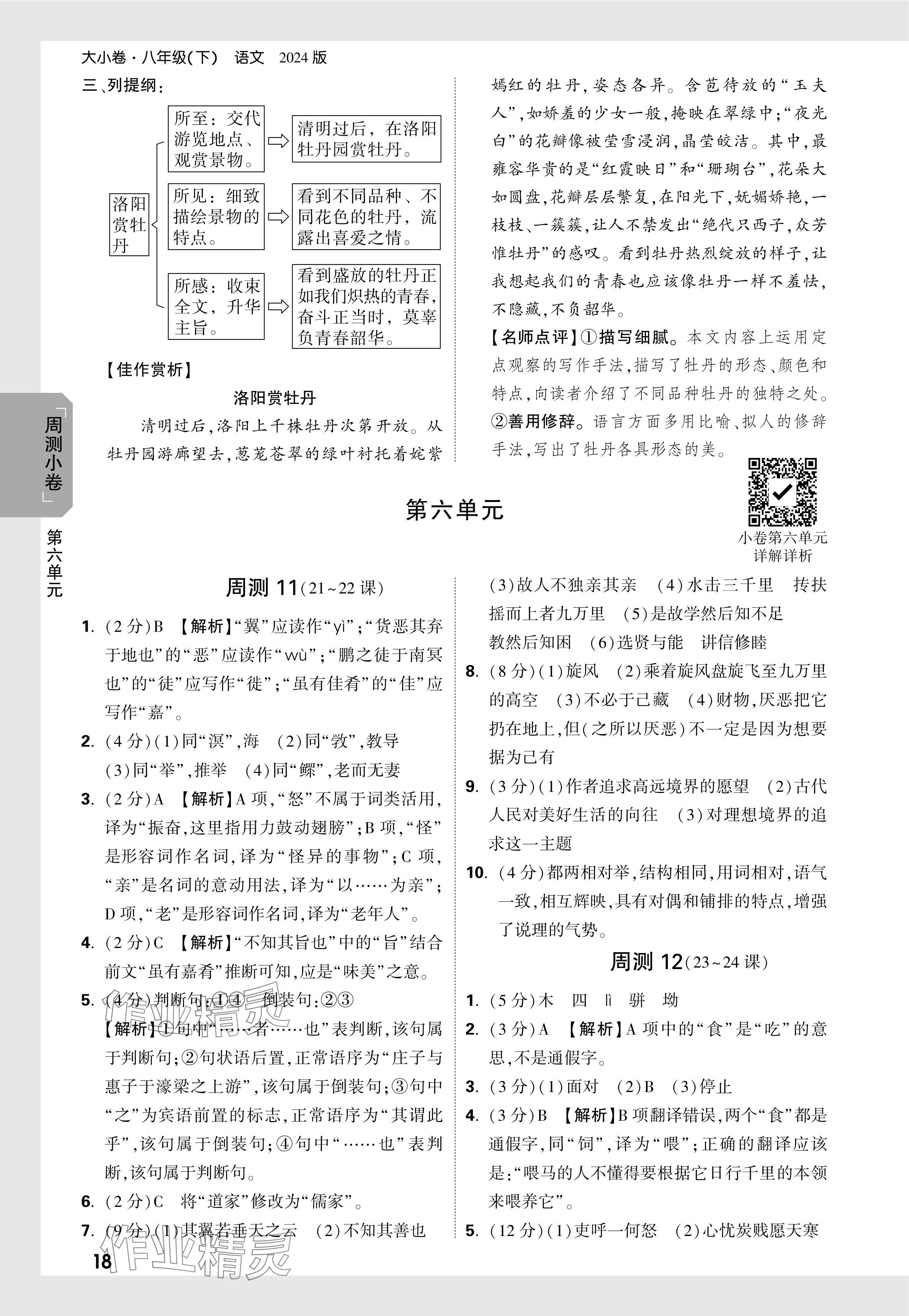 2024年萬(wàn)唯中考大小卷八年級(jí)語(yǔ)文下冊(cè)人教版 參考答案第18頁(yè)