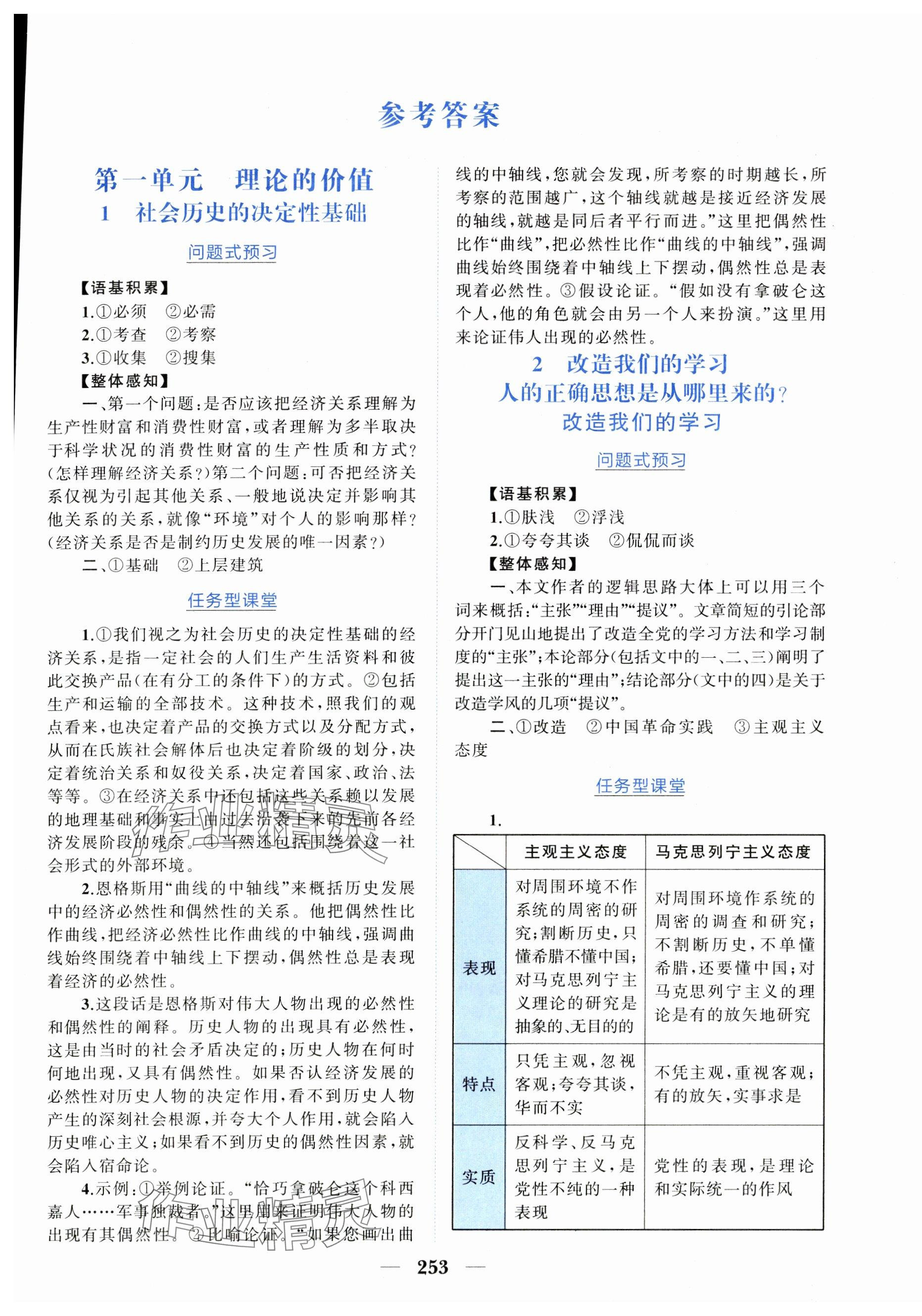 2024年点金训练精讲巧练高中语文选择性必修中册人教版 参考答案第1页