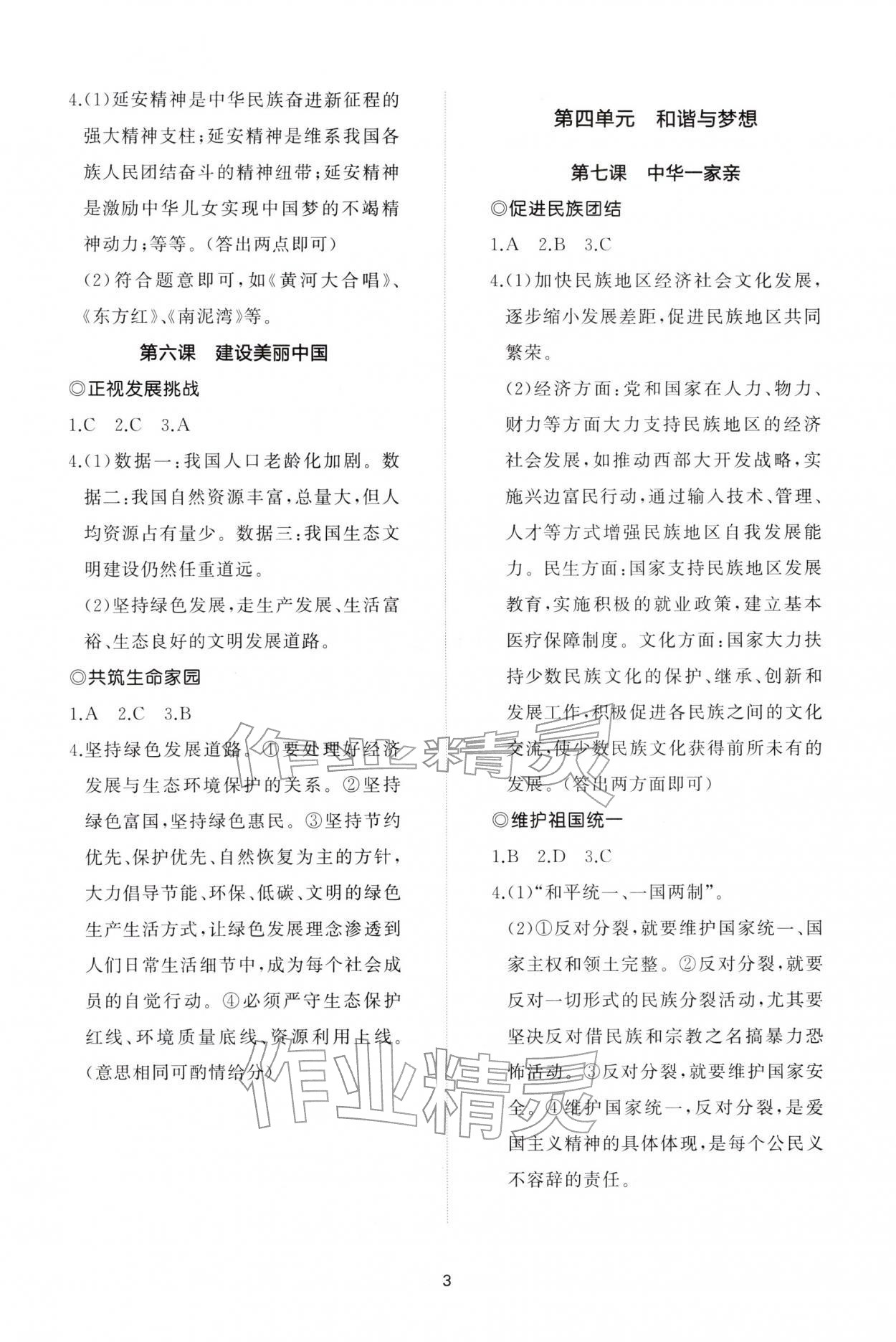 2025年同步練習冊智慧作業九年級道德與法治上冊人教版 參考答案第3頁