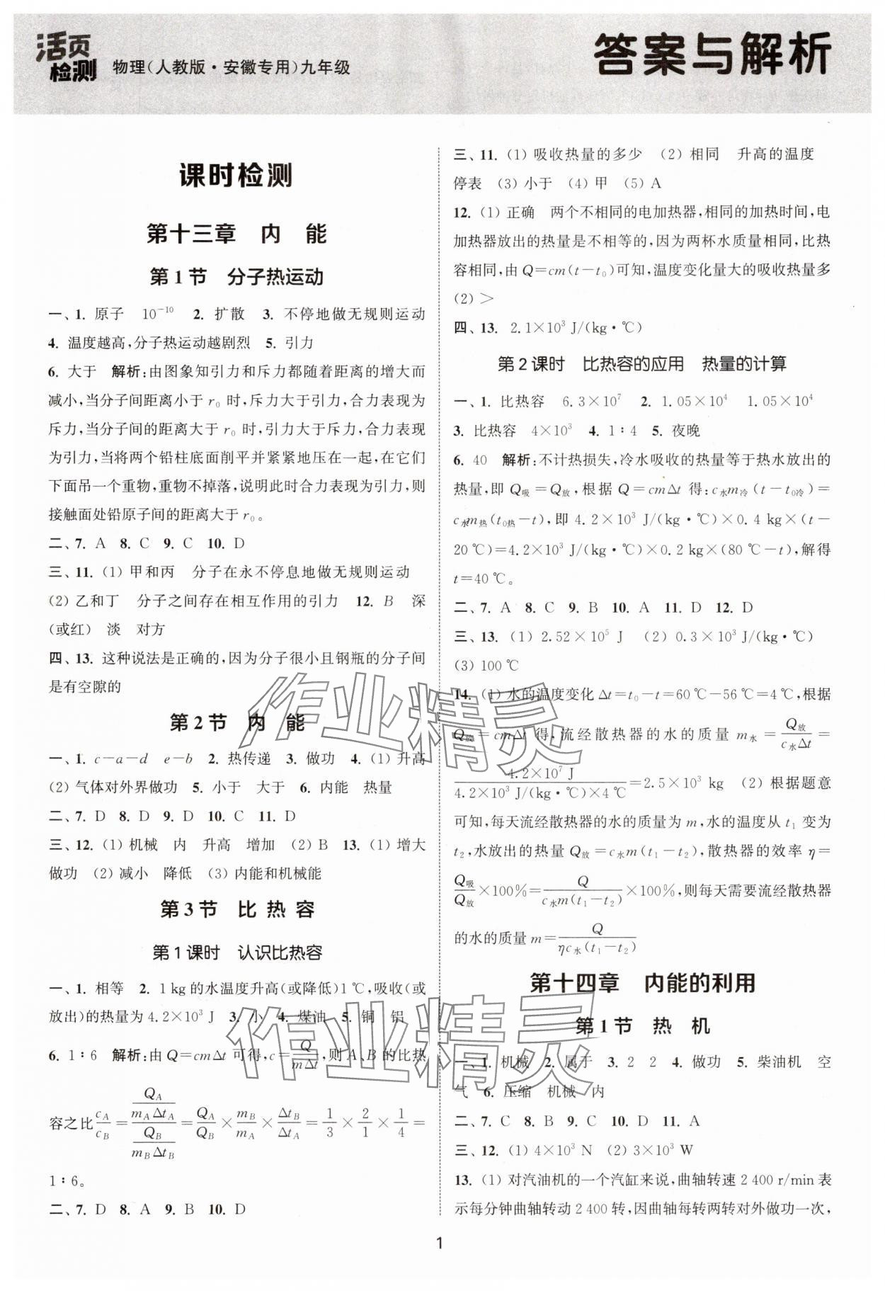 2025年通城学典活页检测九年级物理人教版安徽专版 第1页