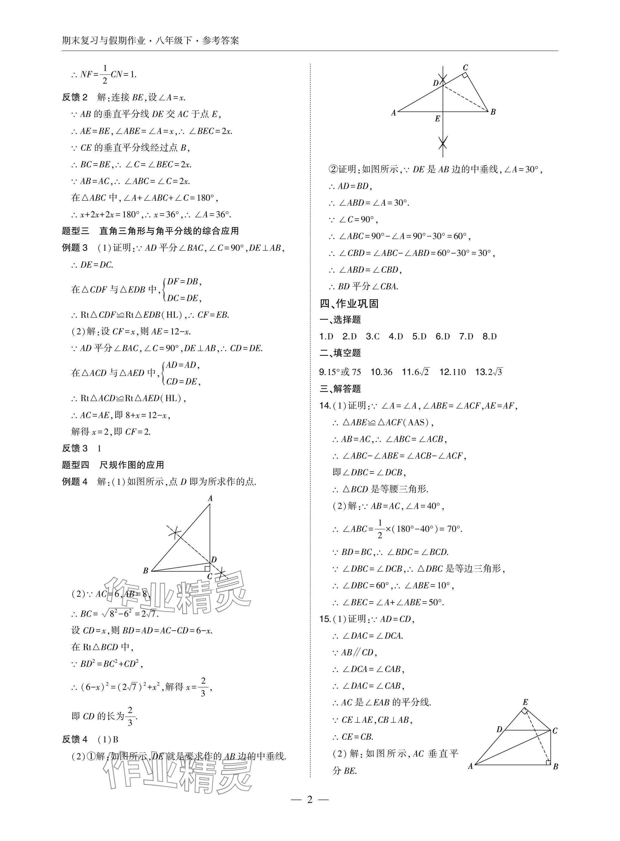 2025年智能作業與測評期末復習與假期作業八年級數學下冊北師大版 參考答案第2頁