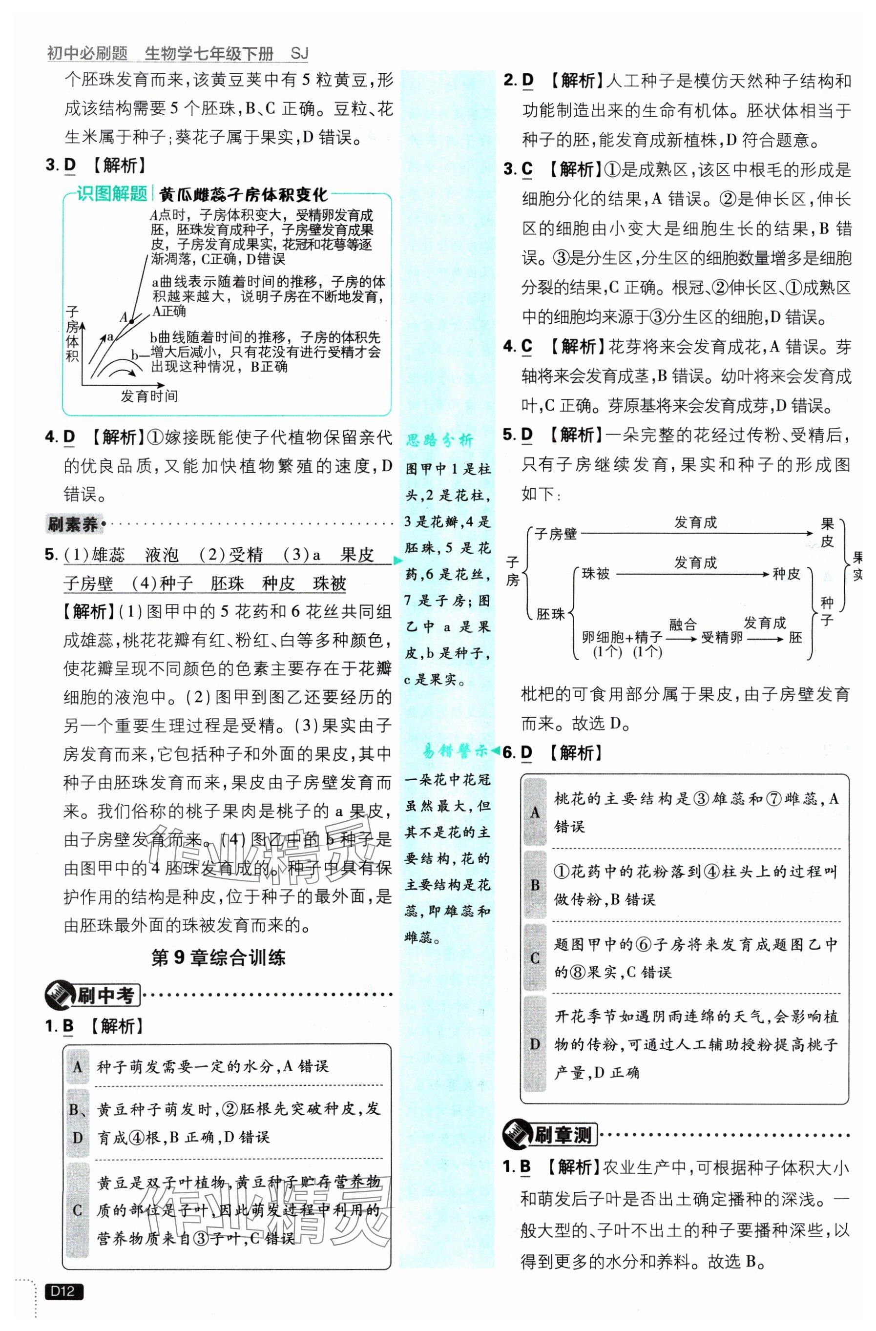2025年初中必刷題七年級生物下冊蘇教版 參考答案第12頁