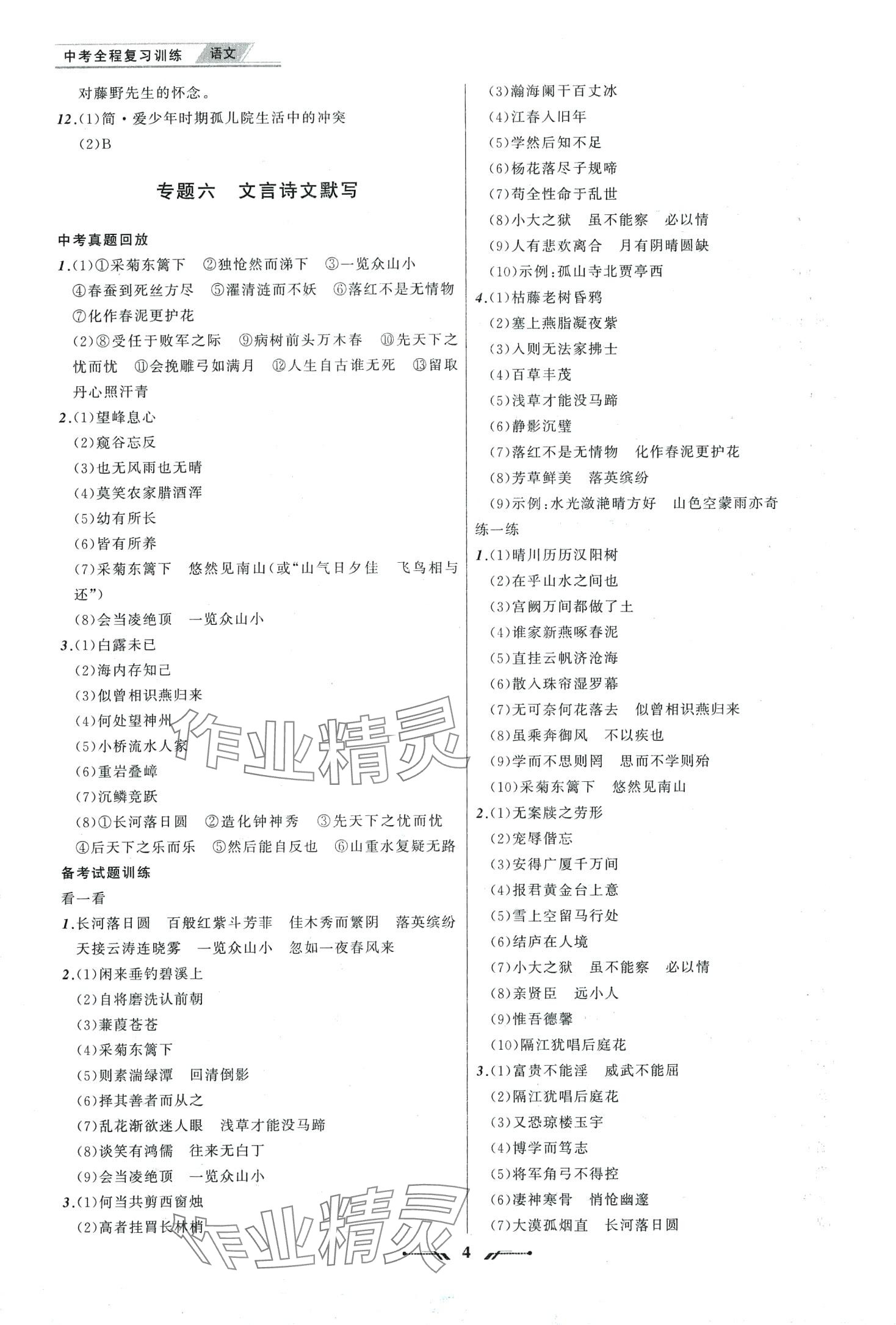 2024年中考全程復(fù)習(xí)訓(xùn)練語文中考 第4頁