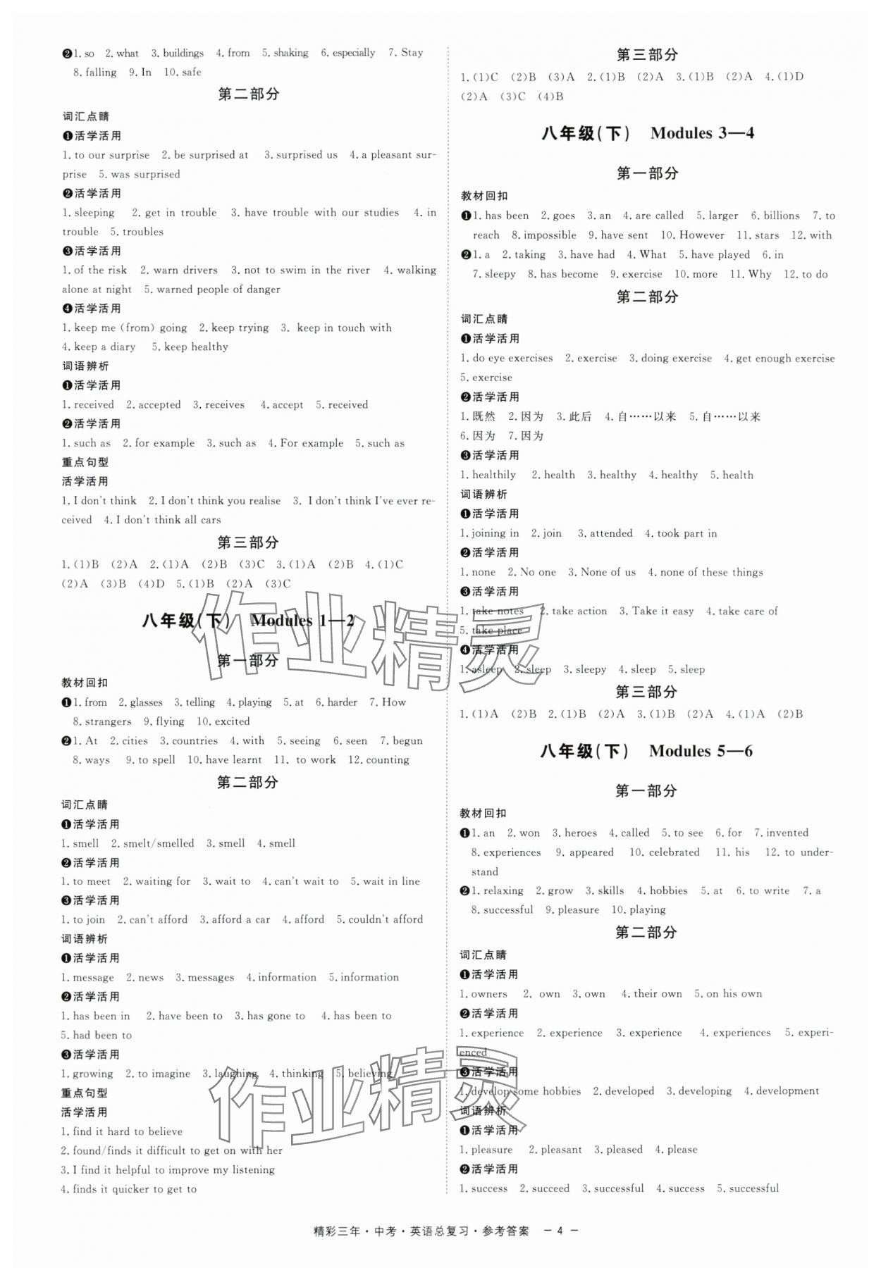 2024年精彩三年中考英語外研版 參考答案第4頁