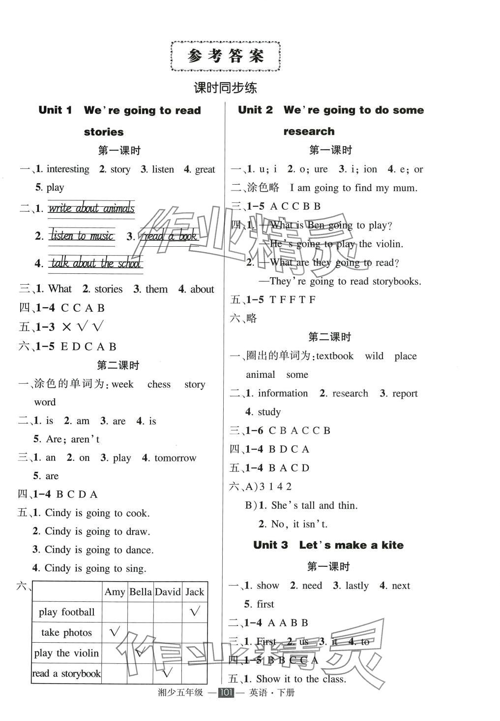 2024年?duì)钤刹怕穭?chuàng)優(yōu)作業(yè)100分五年級(jí)英語(yǔ)下冊(cè)湘少版 參考答案第1頁(yè)